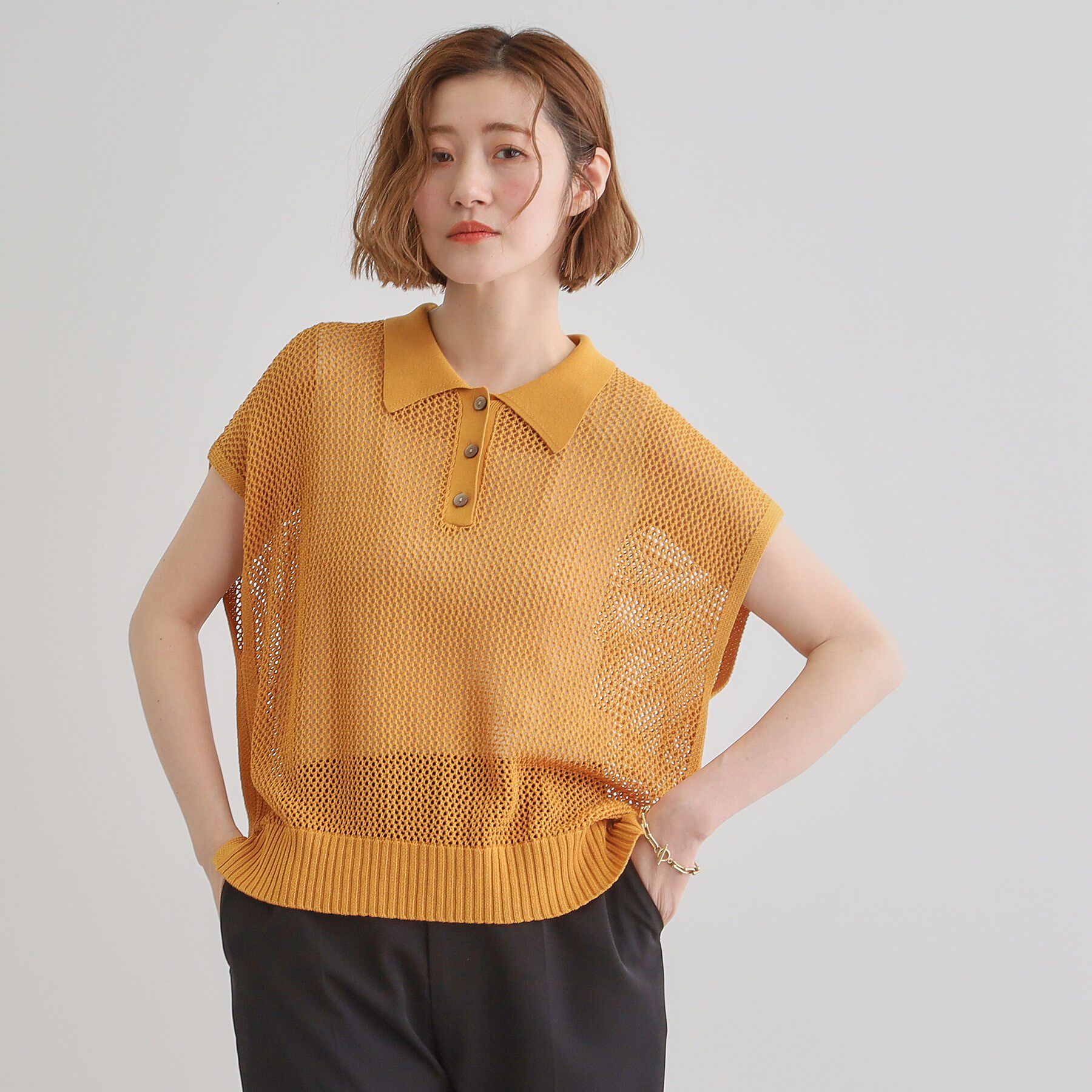 grove「取り入れるだけで旬顔 メッシュ編みポロニット」|ニット・セーター|