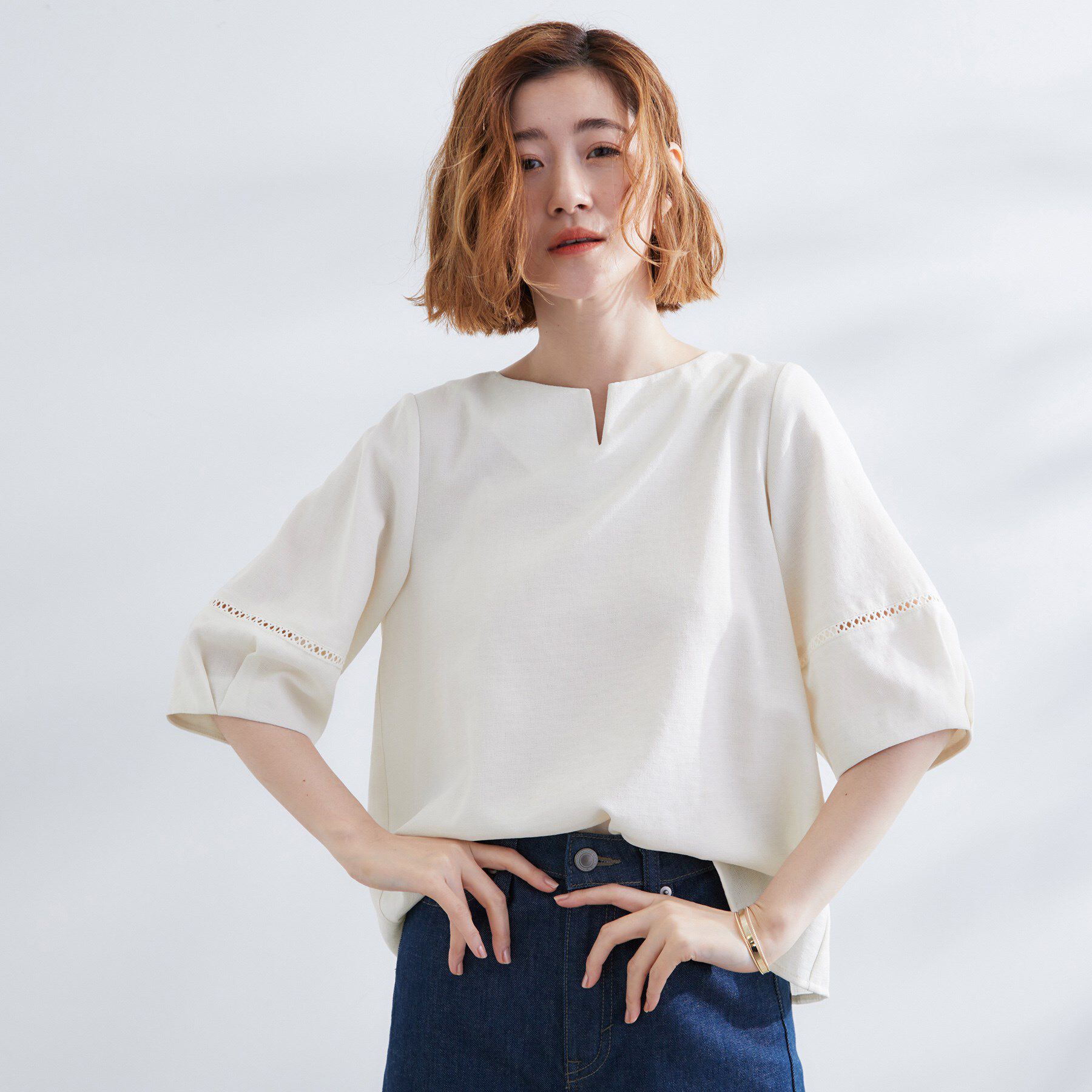 grove「お洒落に決まる 麻調袖コンシャスブラウス」|シャツ・ブラウス|