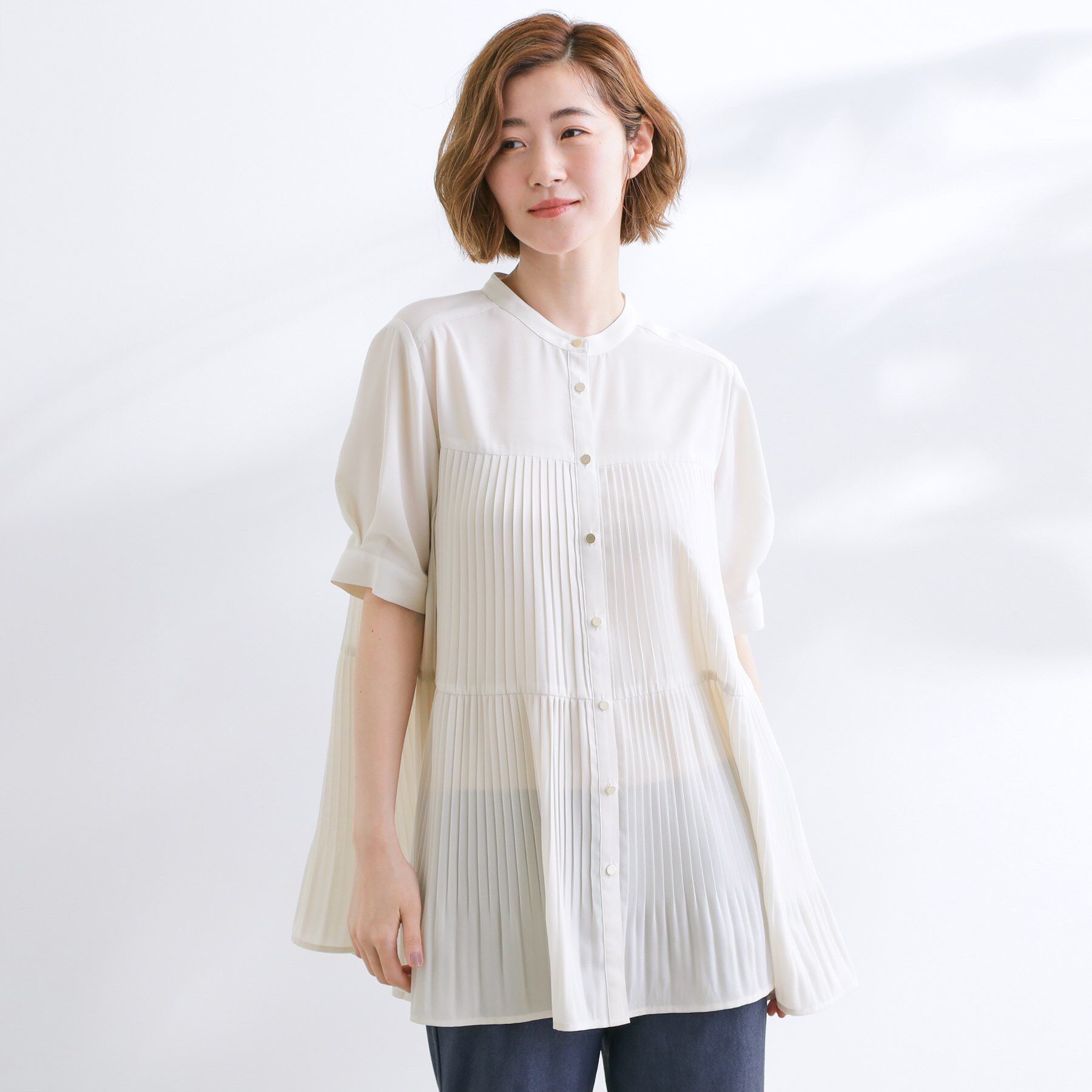 grove「【体型カバー】ラフに着たい　ティアードプリーツブラウス」|シャツ・ブラウス|アイボリー(004)