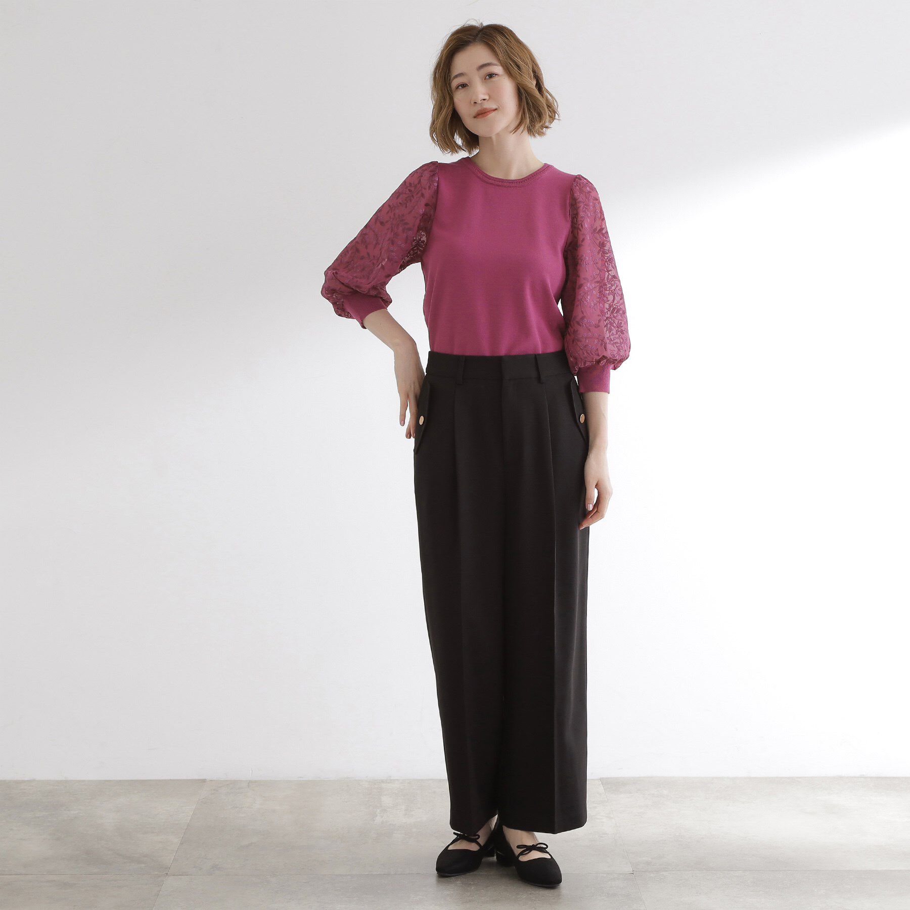 grove「【二の腕カバー】繊細さと上品さをまとう袖刺繍プルオーバーニット」|ニット・セーター|