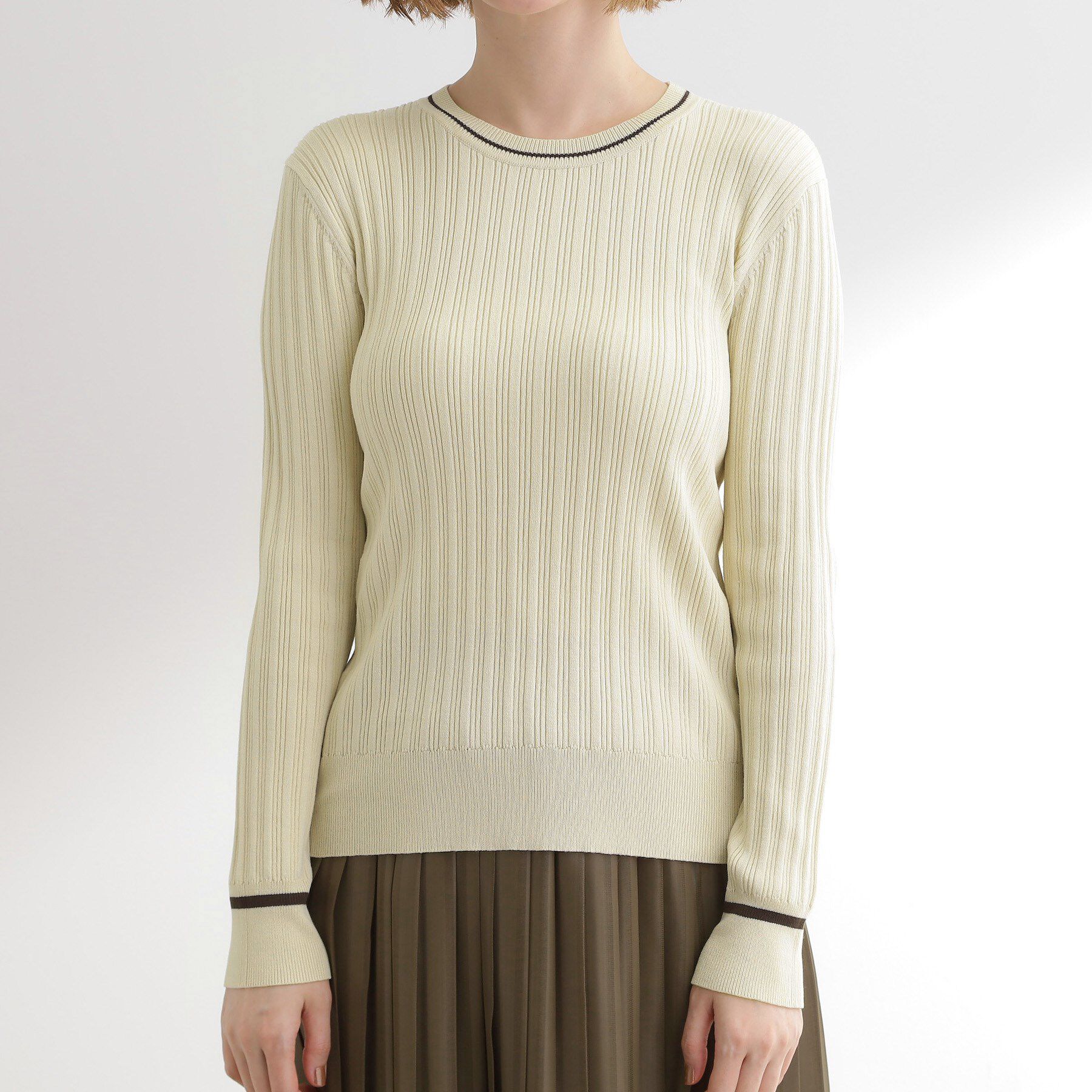 grove「【毛玉軽減】配色ラインランダムリブニット」|ニット・セーター|