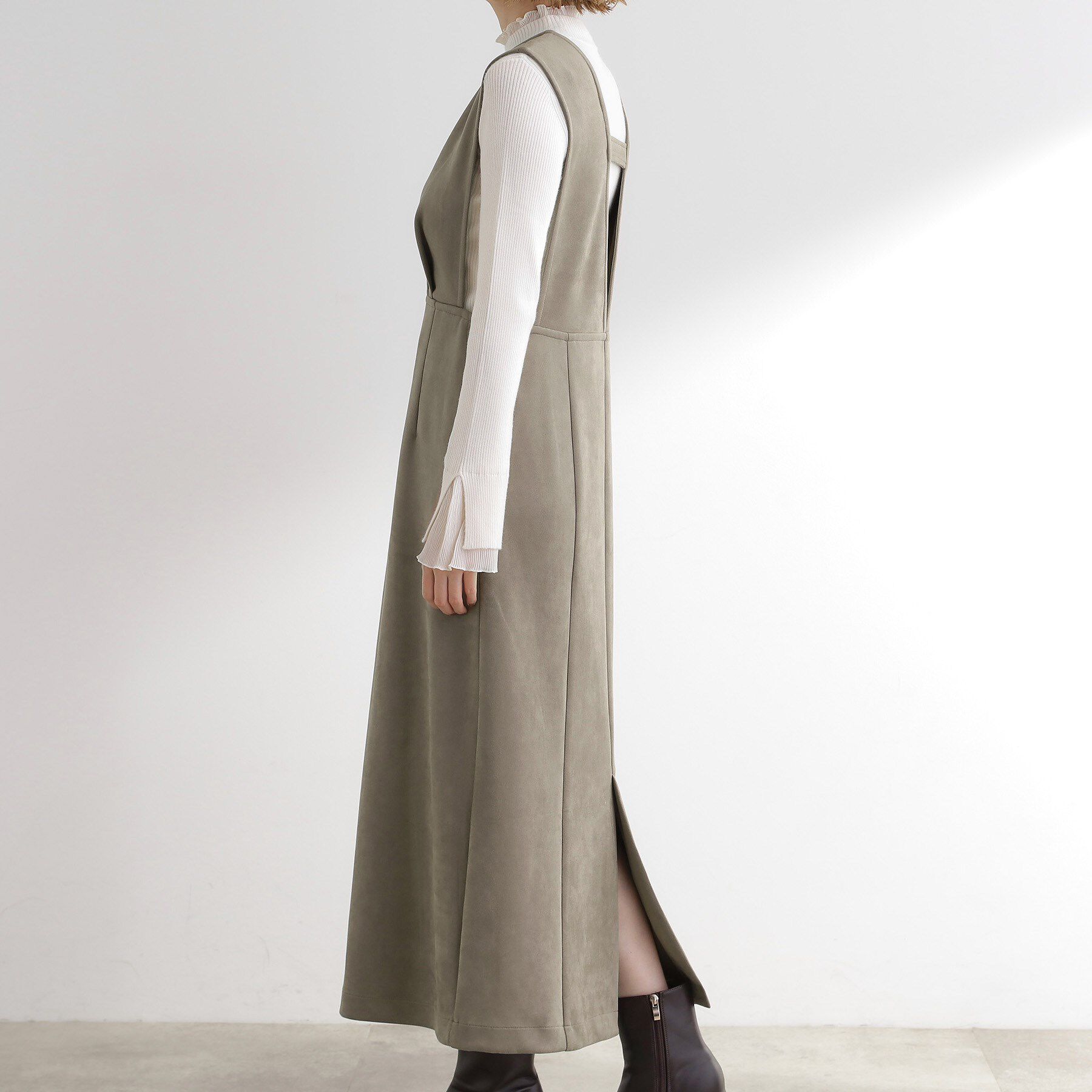 grove「【秋から冬まで活躍】スエードライクジャンパードレス」|ワンピース|