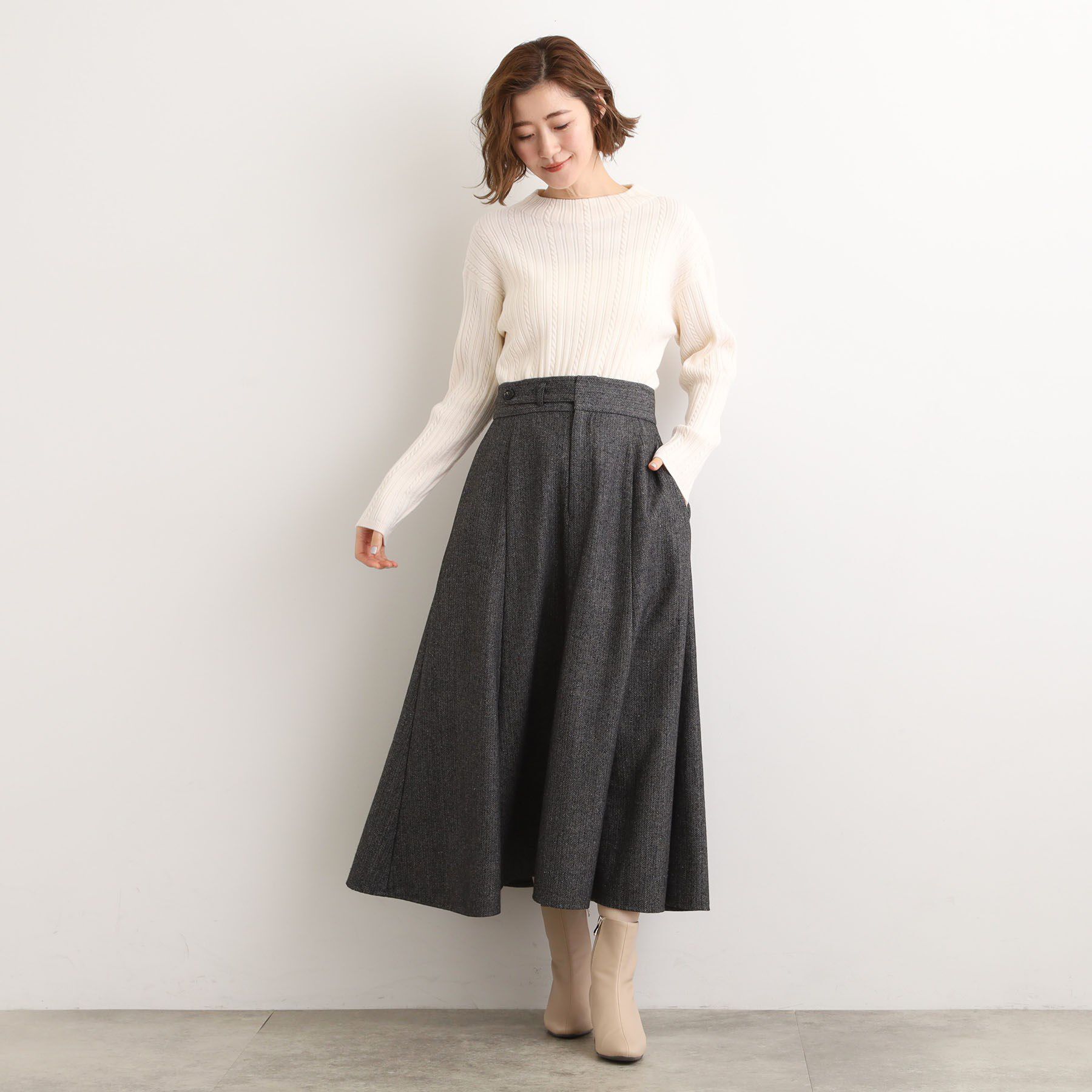 grove「へリンボンツイードフレアマキシスカート」|スカート|