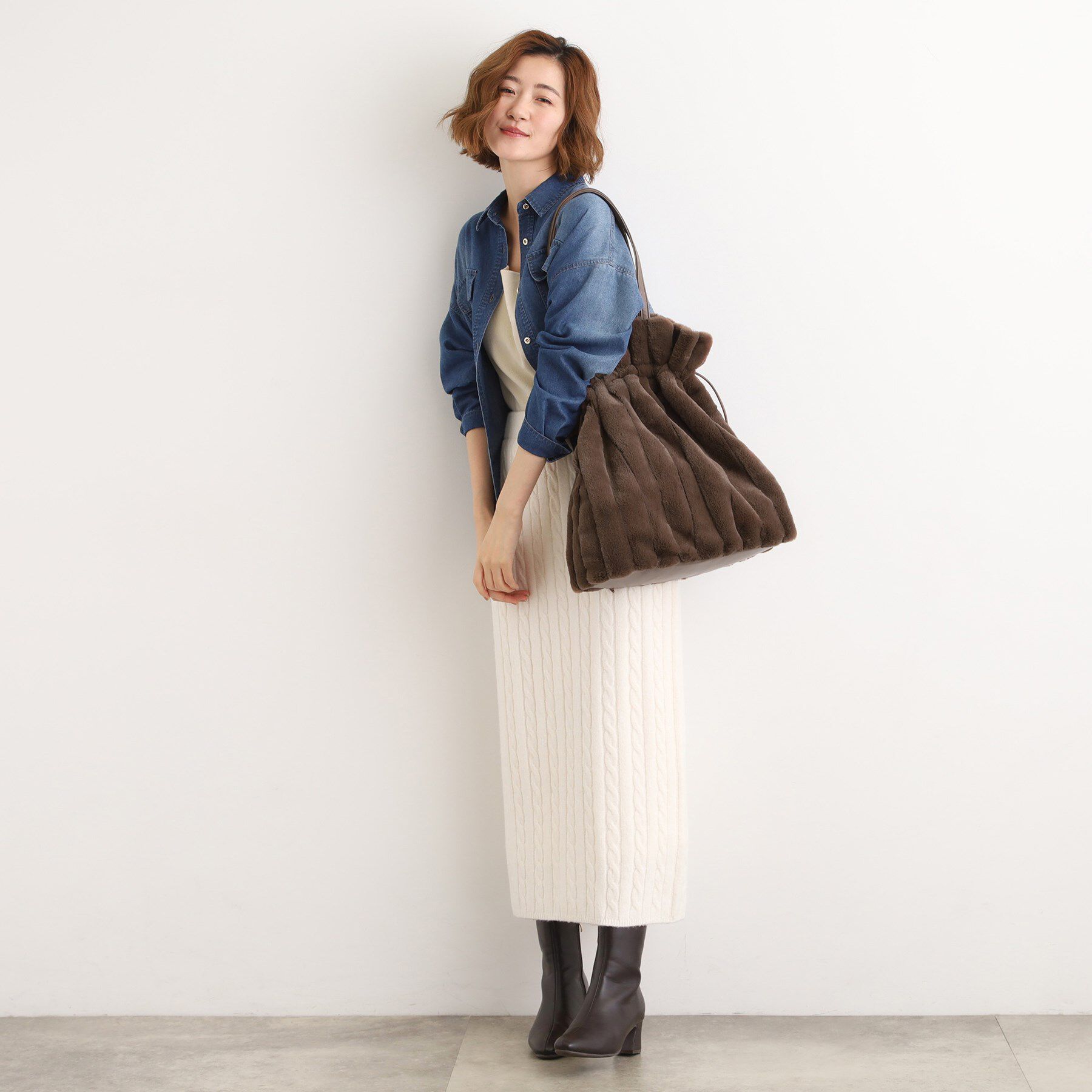 grove「ストライプエコファー巾着トート」|トートバッグ|