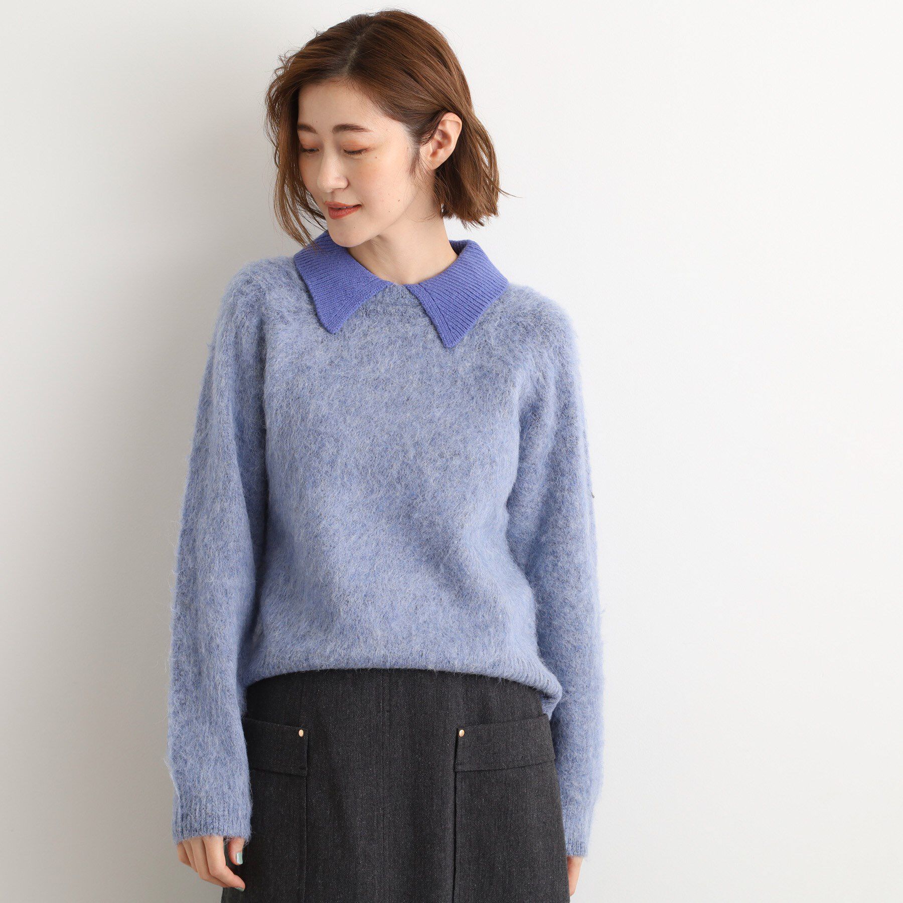 grove「異素材ビッグカラーニット」|ニット・セーター|