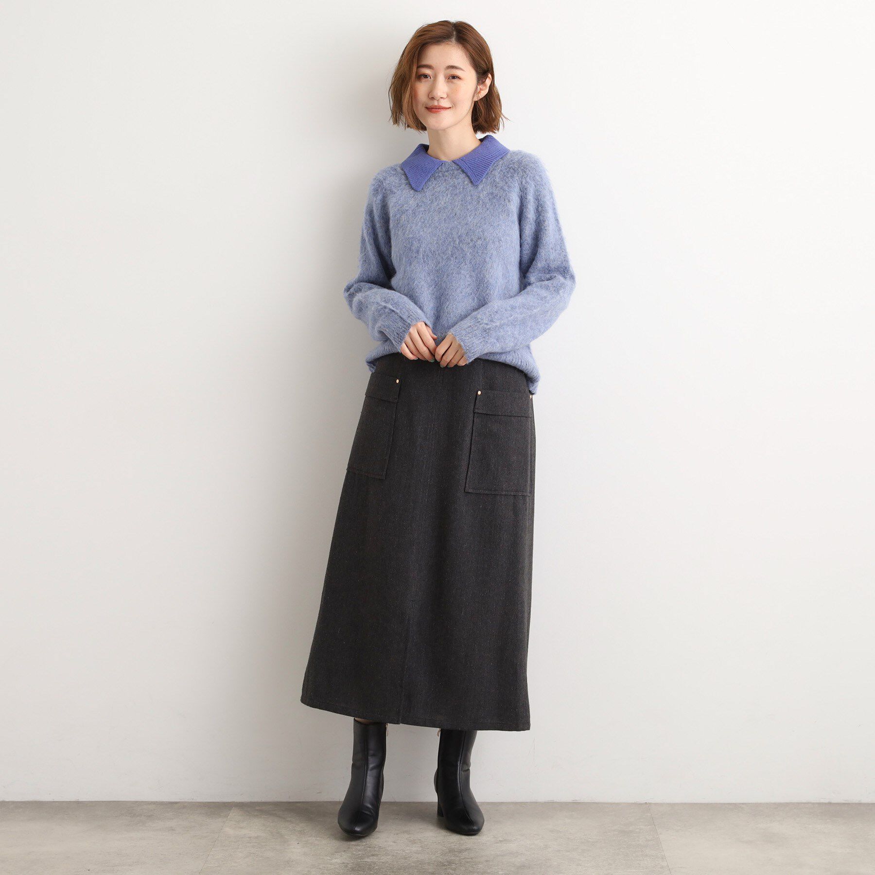 grove「異素材ビッグカラーニット」|ニット・セーター|