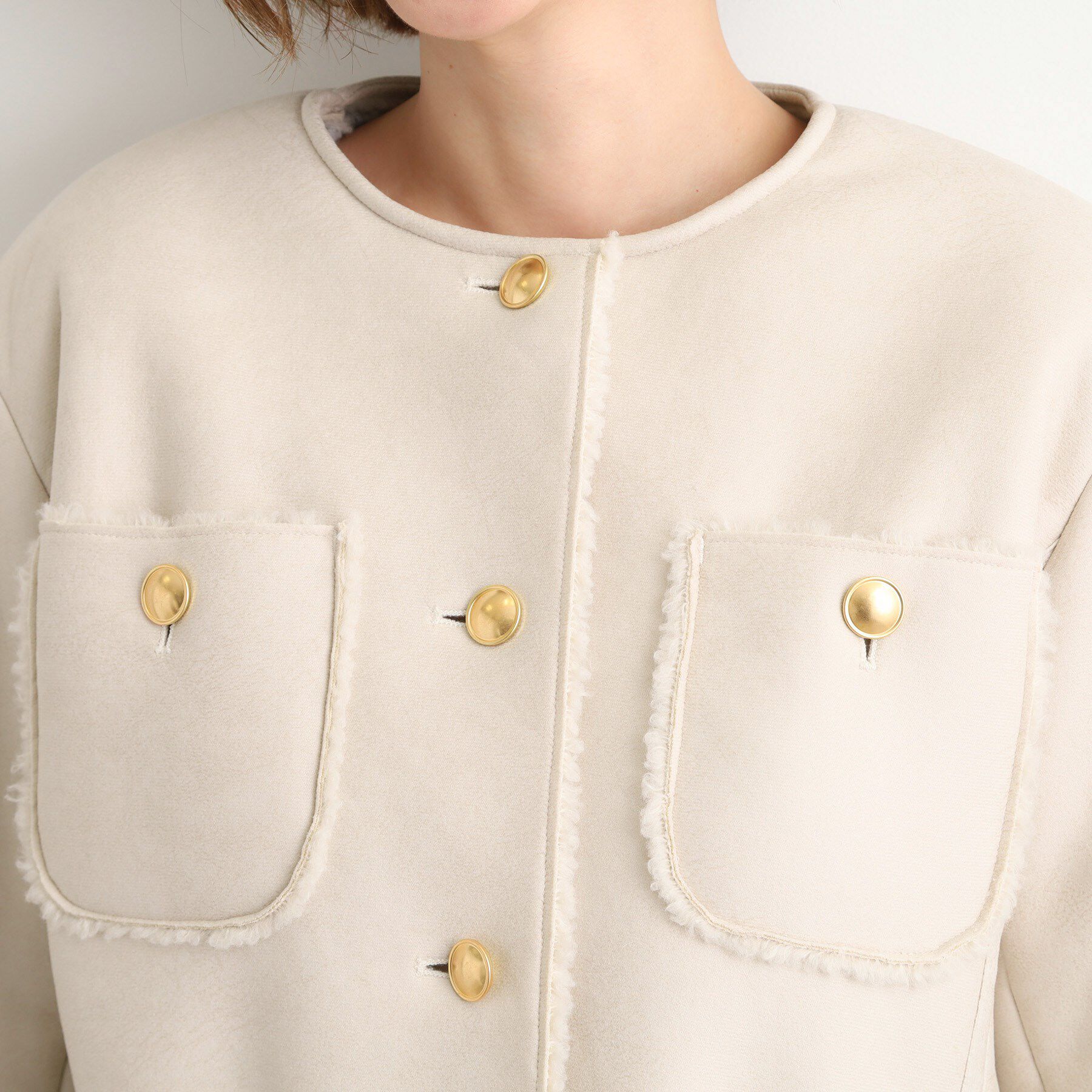 grove「フェイクムートンボアジャケット」|ノーカラーコート|