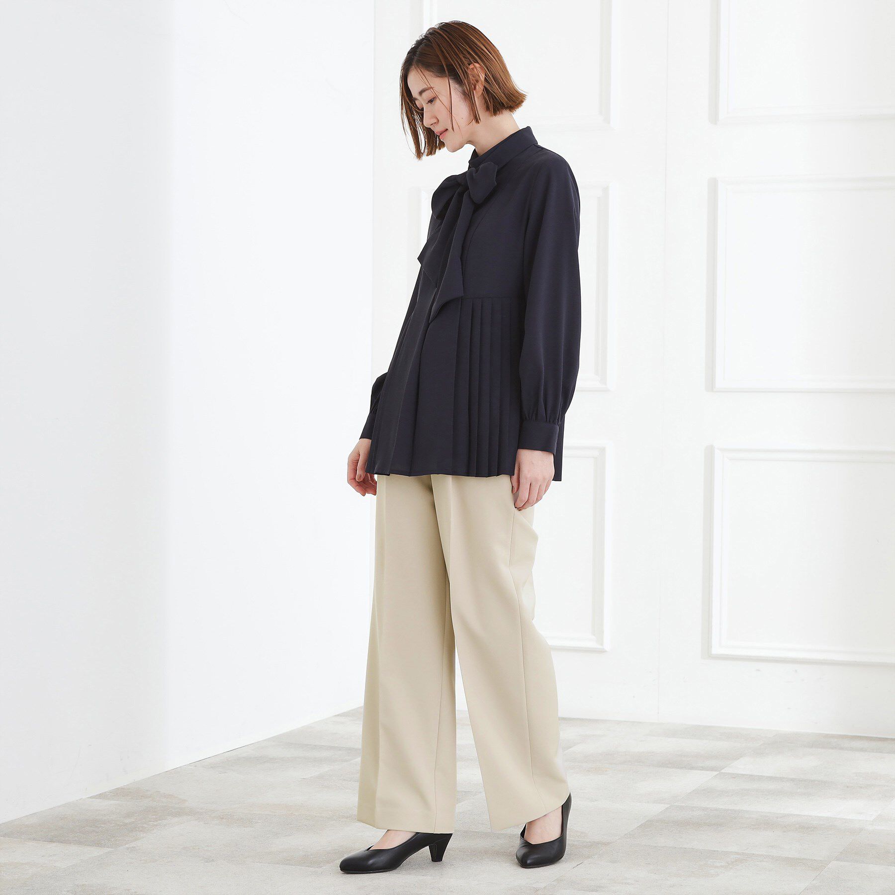 grove「【マシンウォッシュ／防シワ/SS-3L】ストレッチワイドパンツ」|その他|