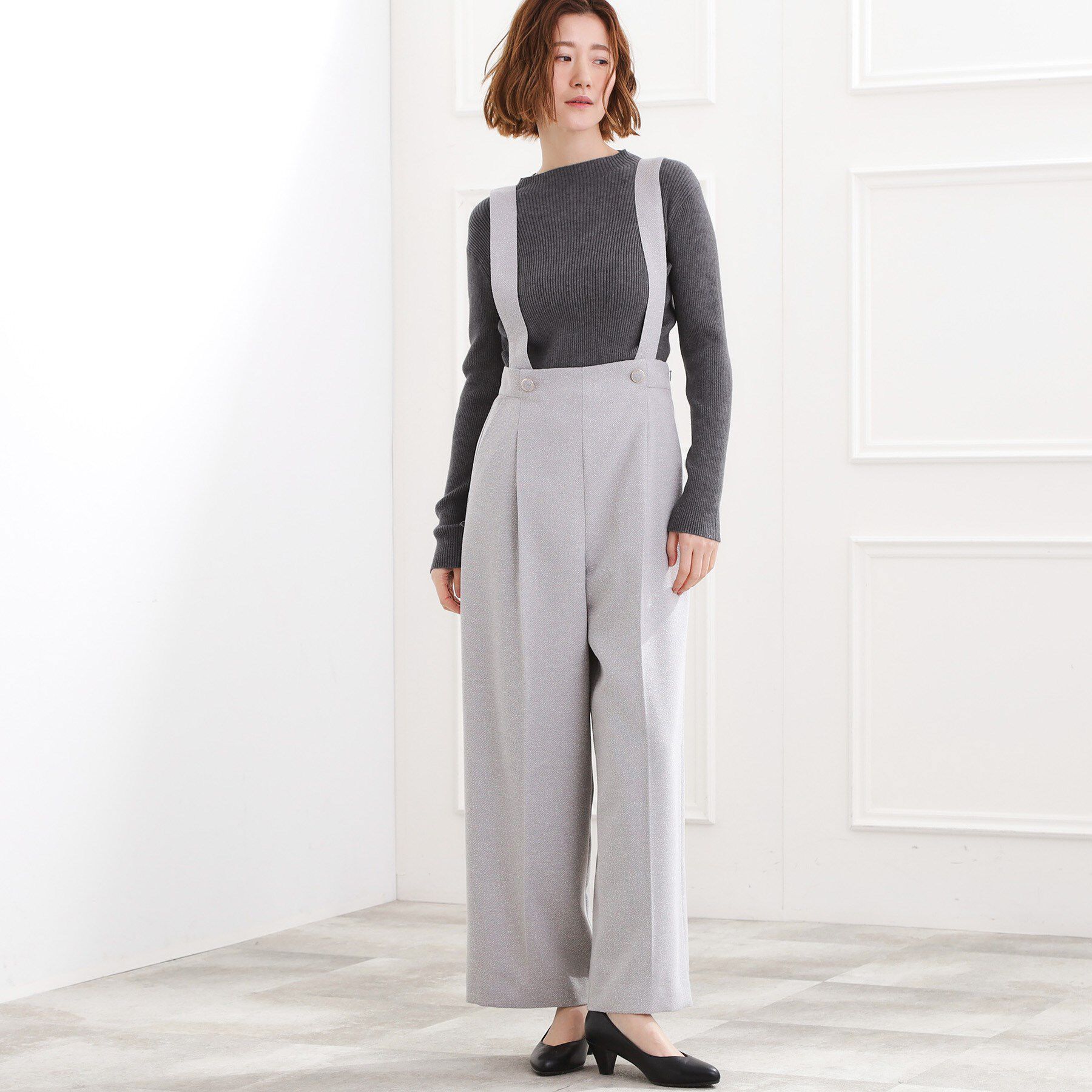 grove「【2WAY】ショルダーストラップツイードパンツ」|その他|グレー(012)