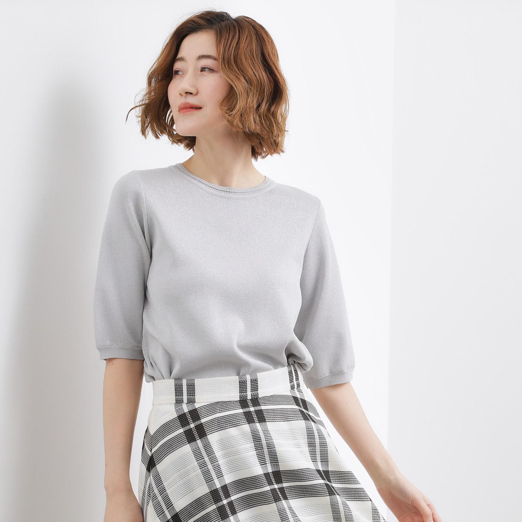 grove「新色入荷！【貴島明日香さん着用・シリーズ累計34万枚】やわらかドライタッチ 五分袖クルーネックニット」|ニット・セーター|