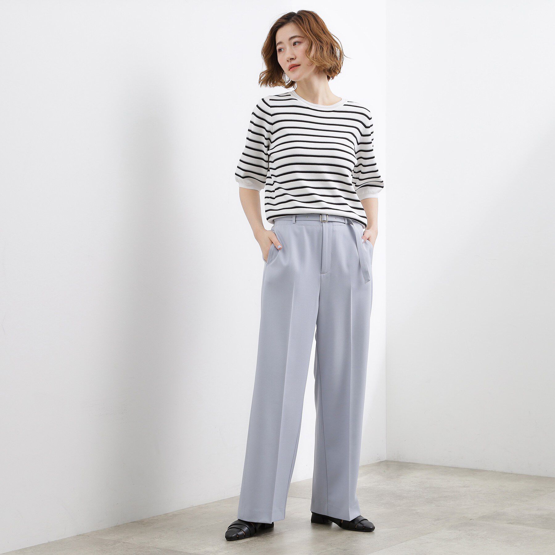 grove「新色入荷！【貴島明日香さん着用・シリーズ累計34万枚】やわらかドライタッチ 五分袖クルーネックニット」|ニット・セーター|