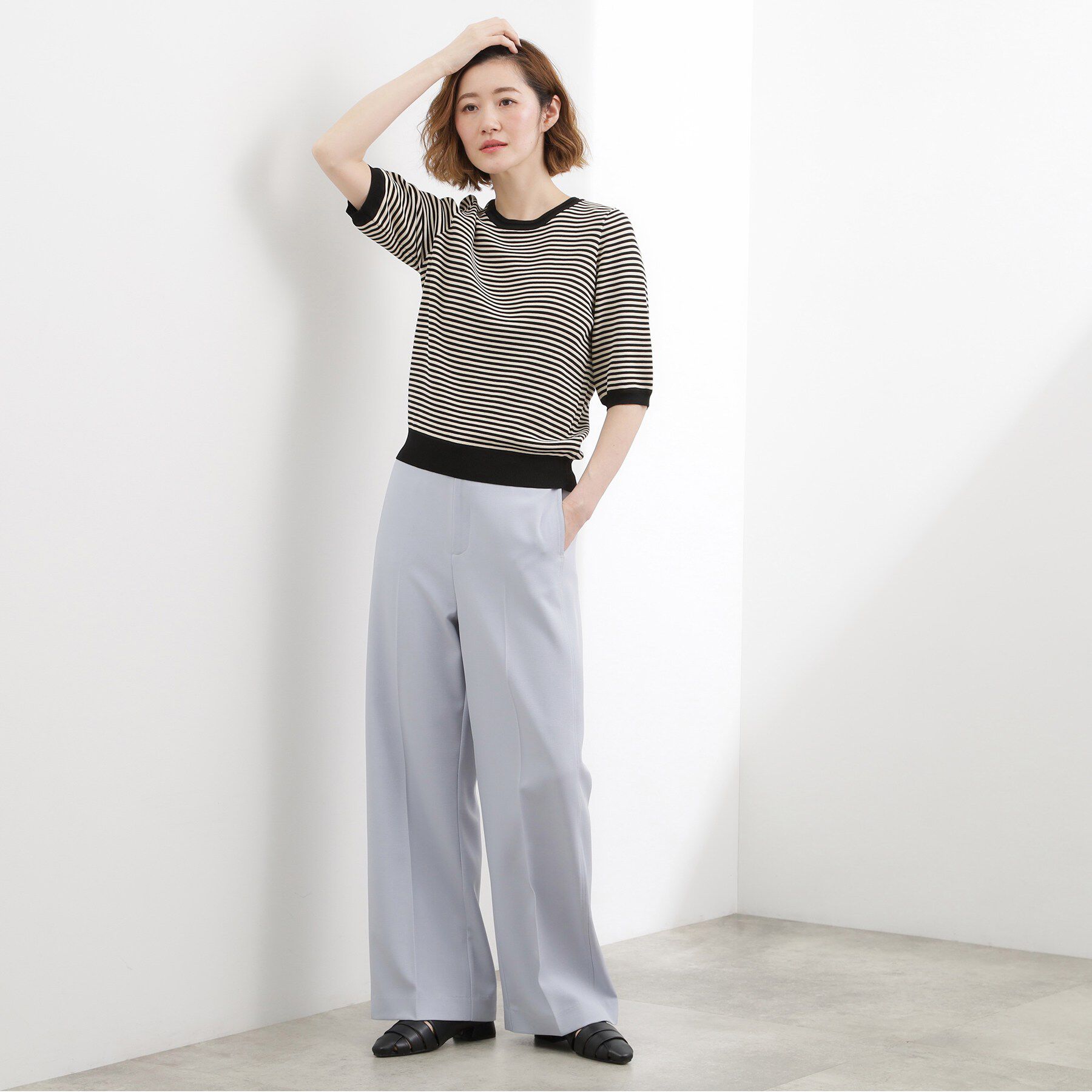 grove「新色入荷！【貴島明日香さん着用・シリーズ累計34万枚】やわらかドライタッチ 五分袖クルーネックニット」|ニット・セーター|