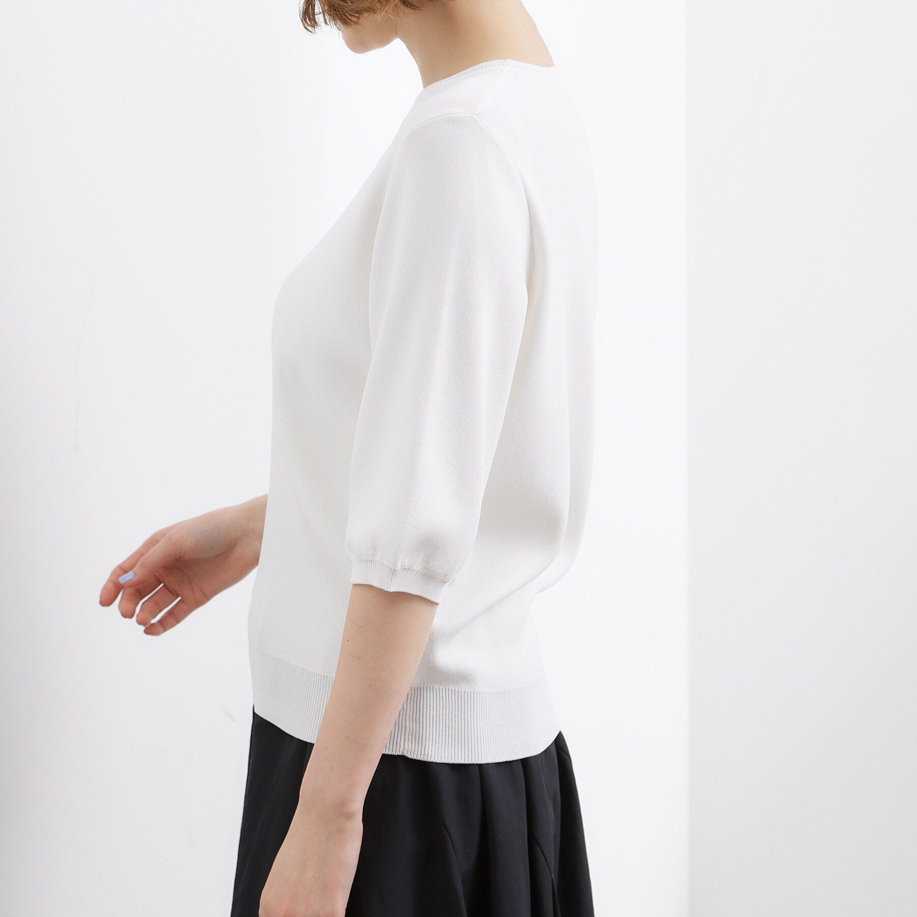 grove「新色入荷！【貴島明日香さん着用・シリーズ累計34万枚】やわらかドライタッチ 五分袖クルーネックニット」|ニット・セーター|