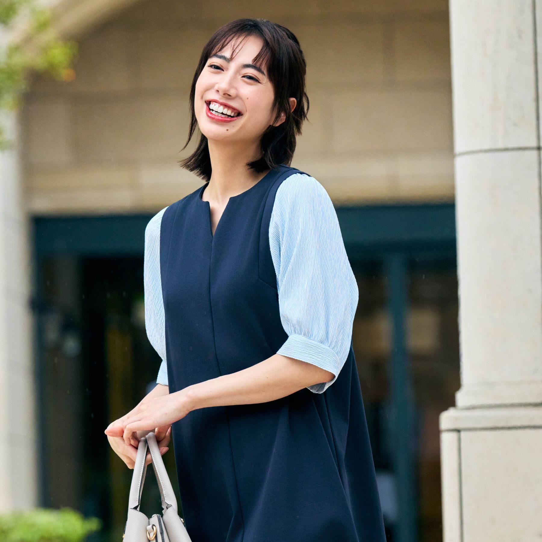 grove「【体型カバー/洗える】袖布帛ポンチワンピース」|ワンピース|