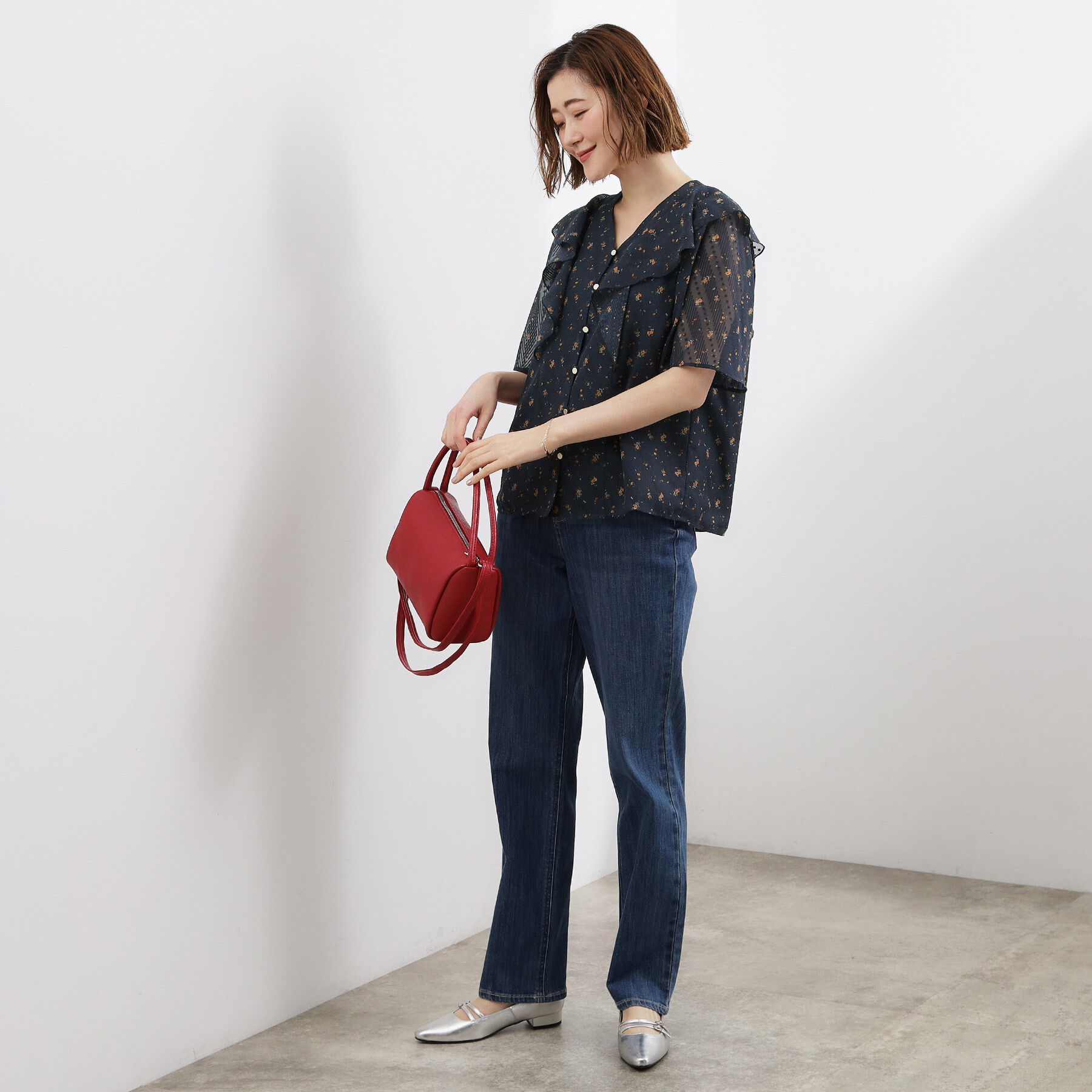 grove「【二の腕カバー・お仕事◎】フラワープリントブラウス」|シャツ・ブラウス|