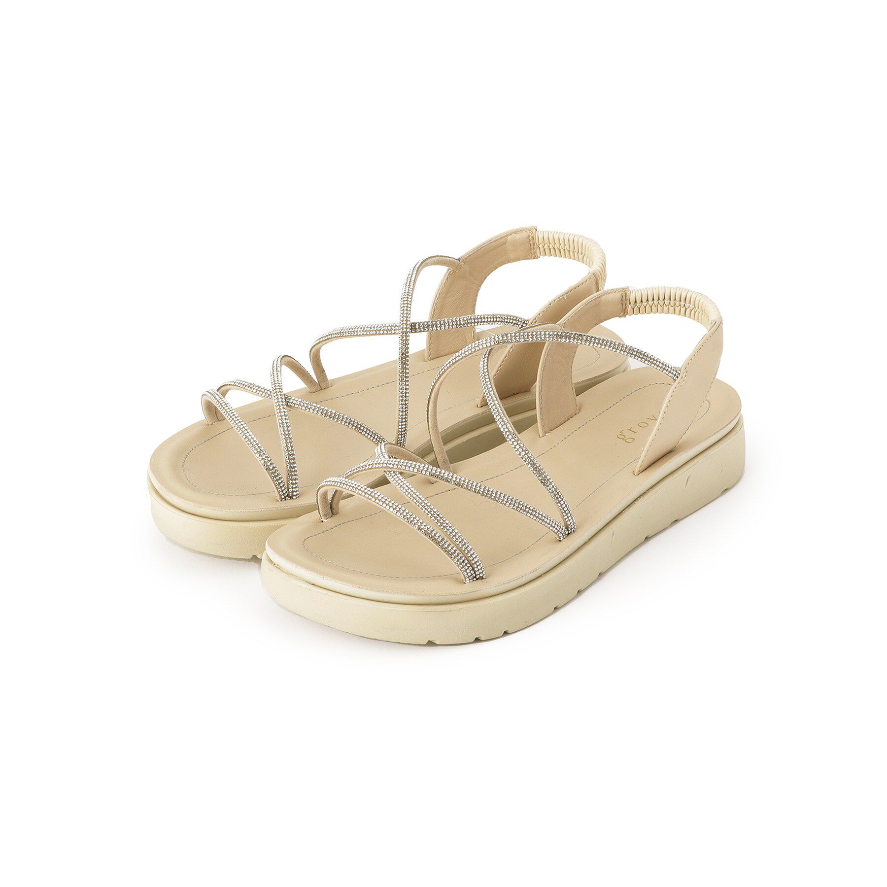 grove「【人間工学】ワンタッチラインストーンストラップ厚底サンダル」|サンダル|