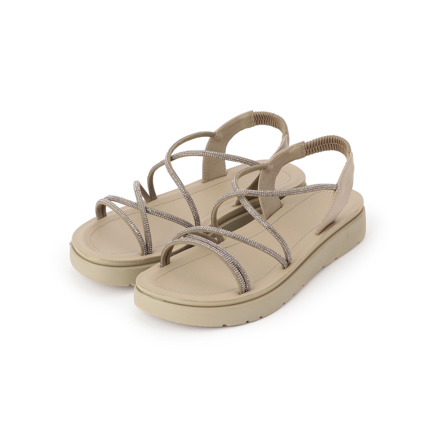 grove「【人間工学】ワンタッチラインストーンストラップ厚底サンダル」|サンダル|グレージュ(050)