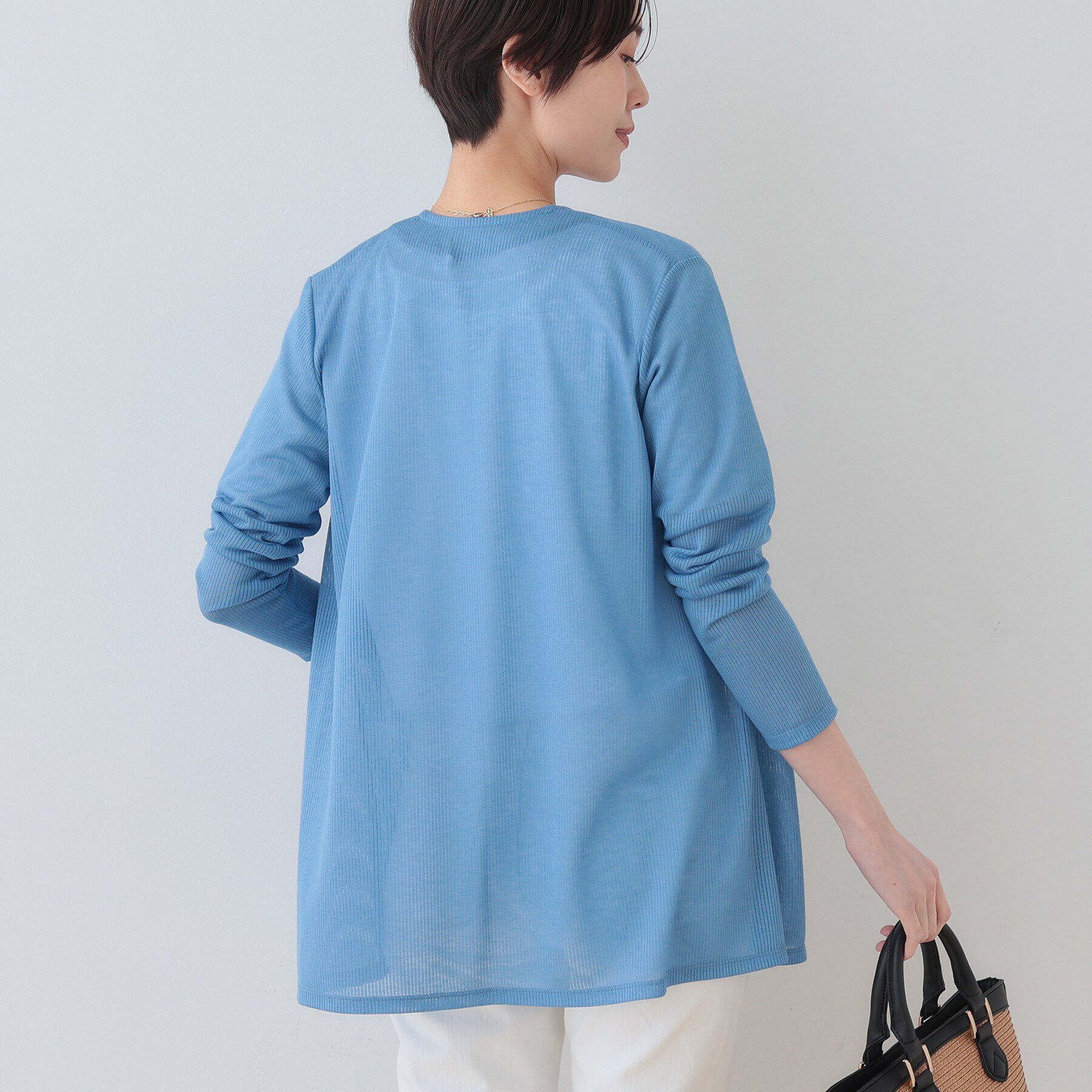 INDIVI「【洗える／シアーストライプ柄】着流しジャージカーディガン」|カーディガン|