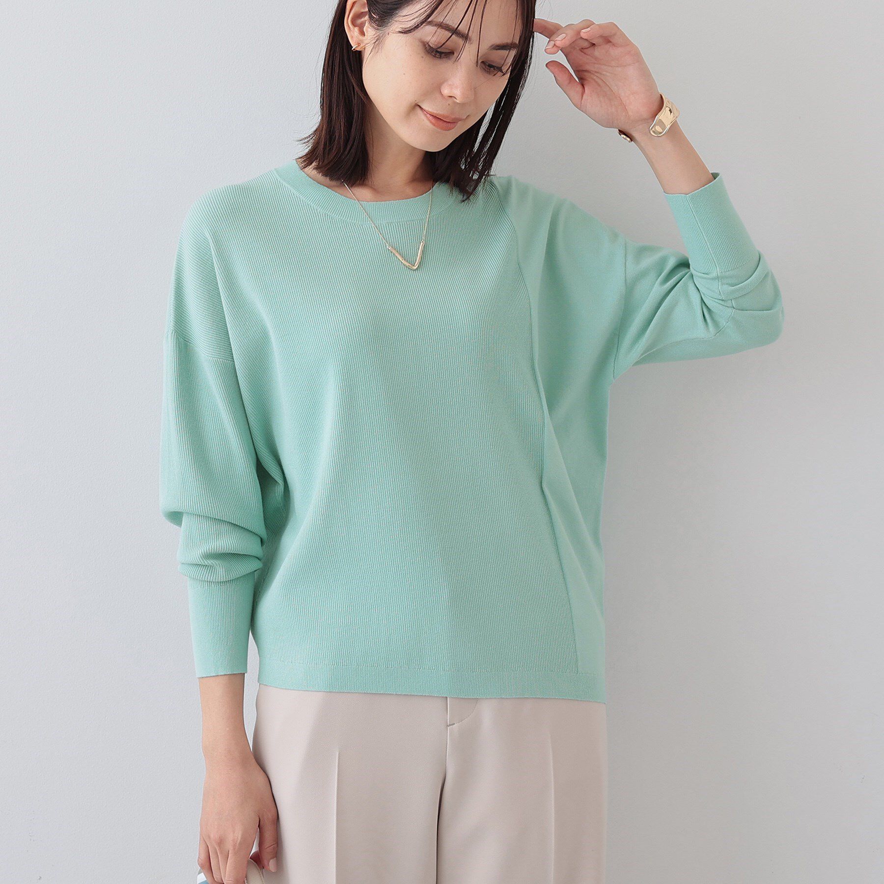 INDIVI「【洗える】アシメデザイン ドルマンスリーブニット」|ニット・セーター|