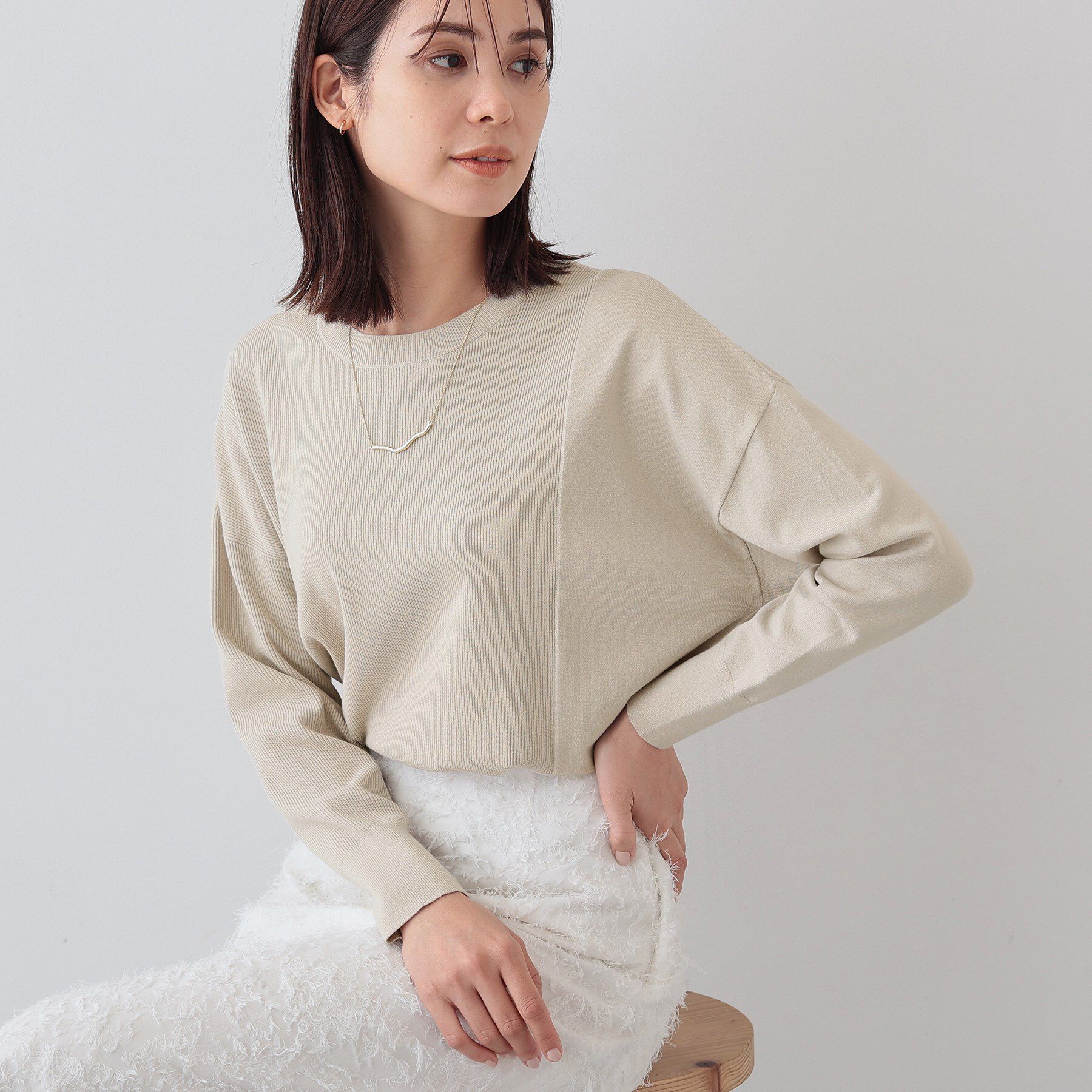 INDIVI「【洗える】アシメデザイン ドルマンスリーブニット」|ニット・セーター|ベージュ(052)