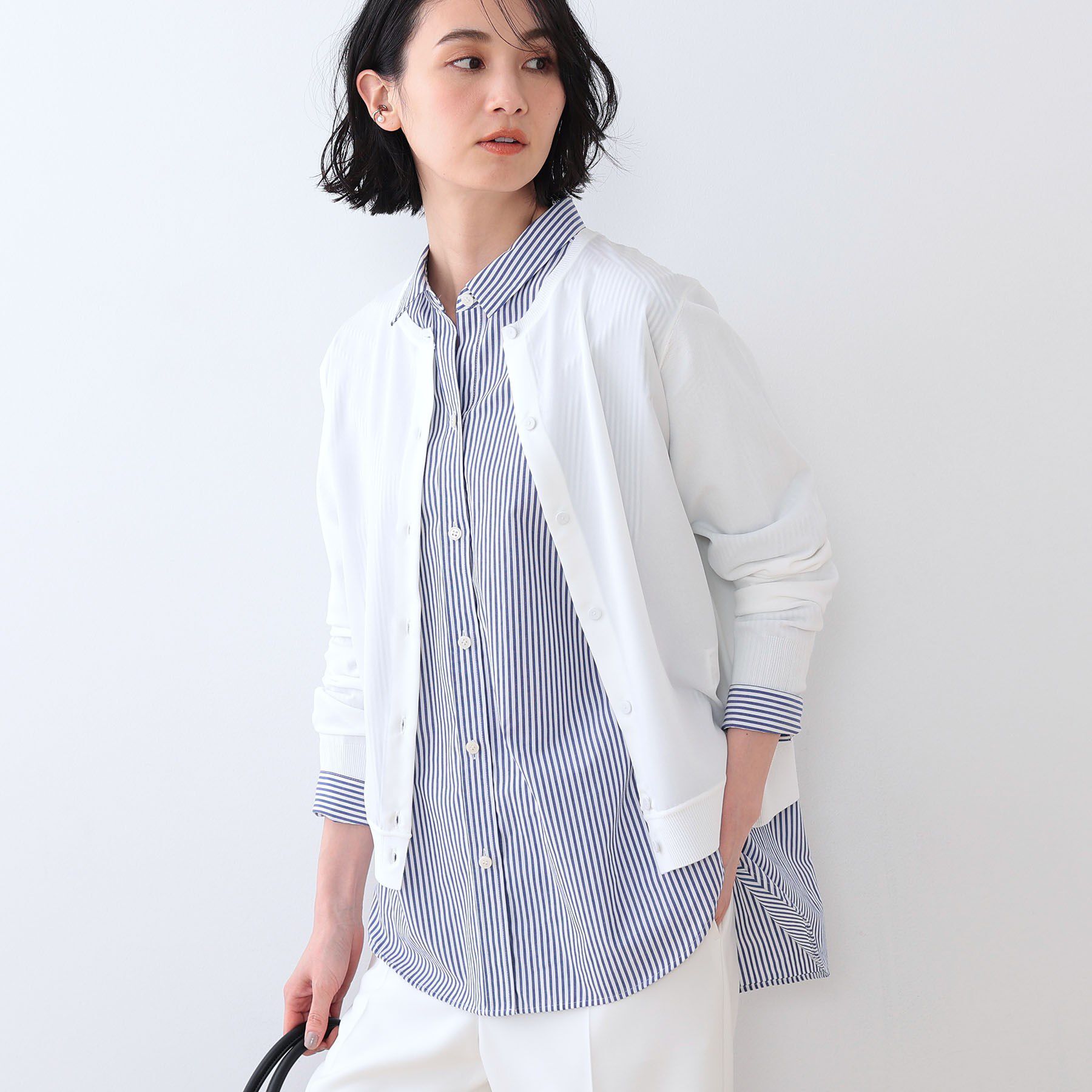 INDIVI「【洗える】ブラウスコンビ ニットカーディガン」|カーディガン|ホワイト(001)