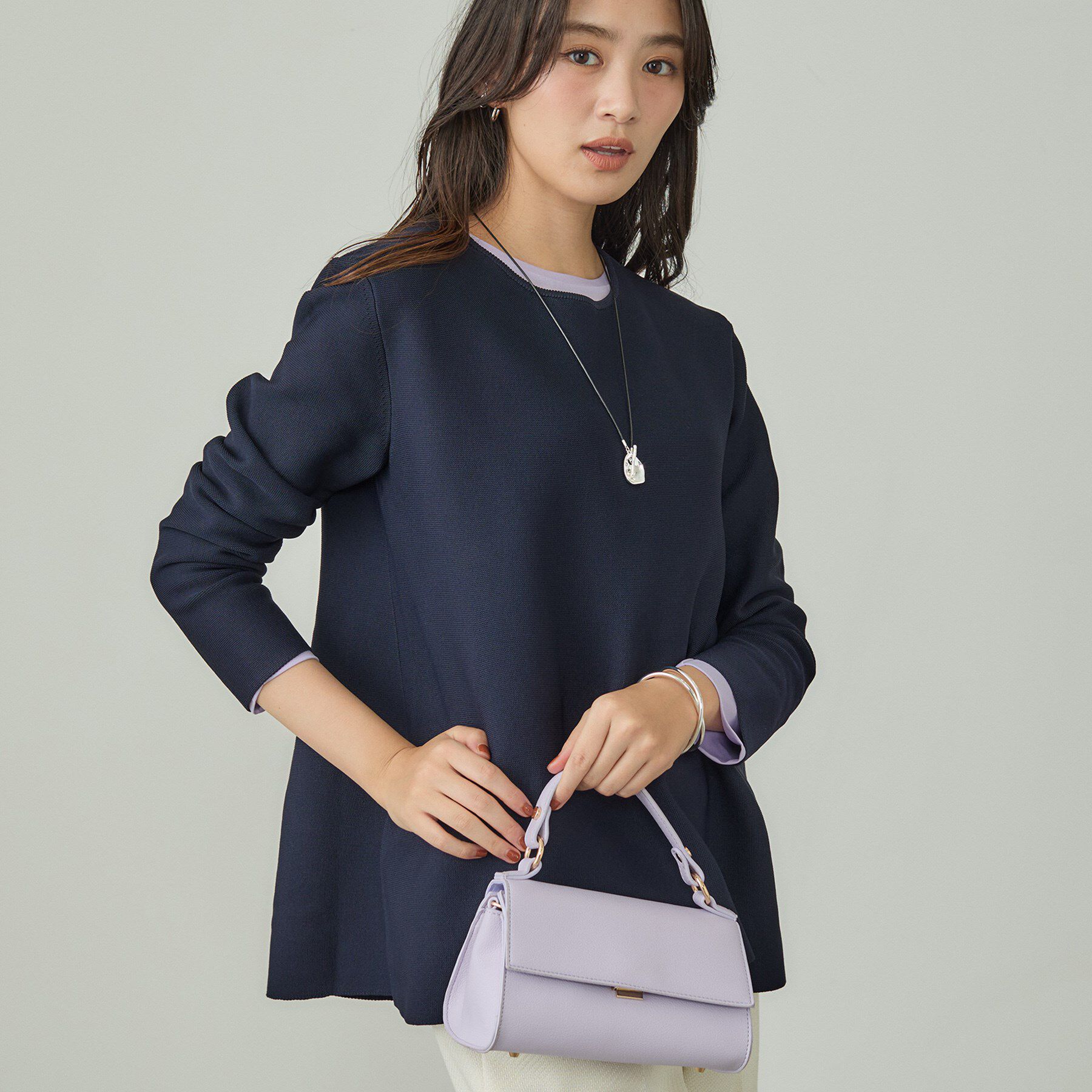 INDIVI「【洗える／軽量】美シルエット ペプラムニット」|ニット・セーター|ネイビー(094)