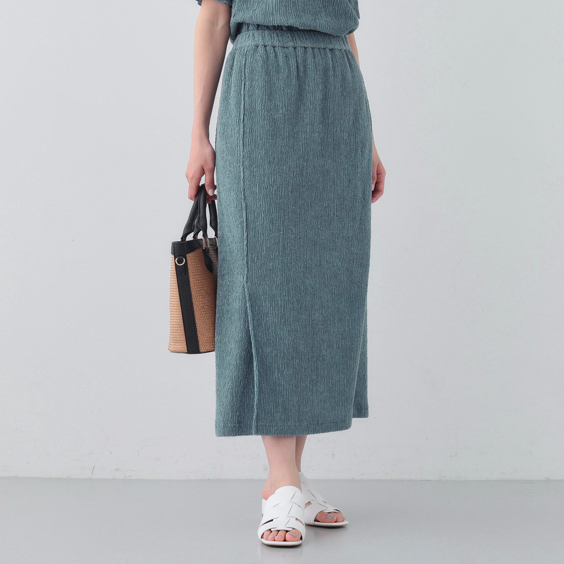 INDIVI「【日本製／SETUP可能】巻き風デザインスカート」|スカート|ブルー(091)