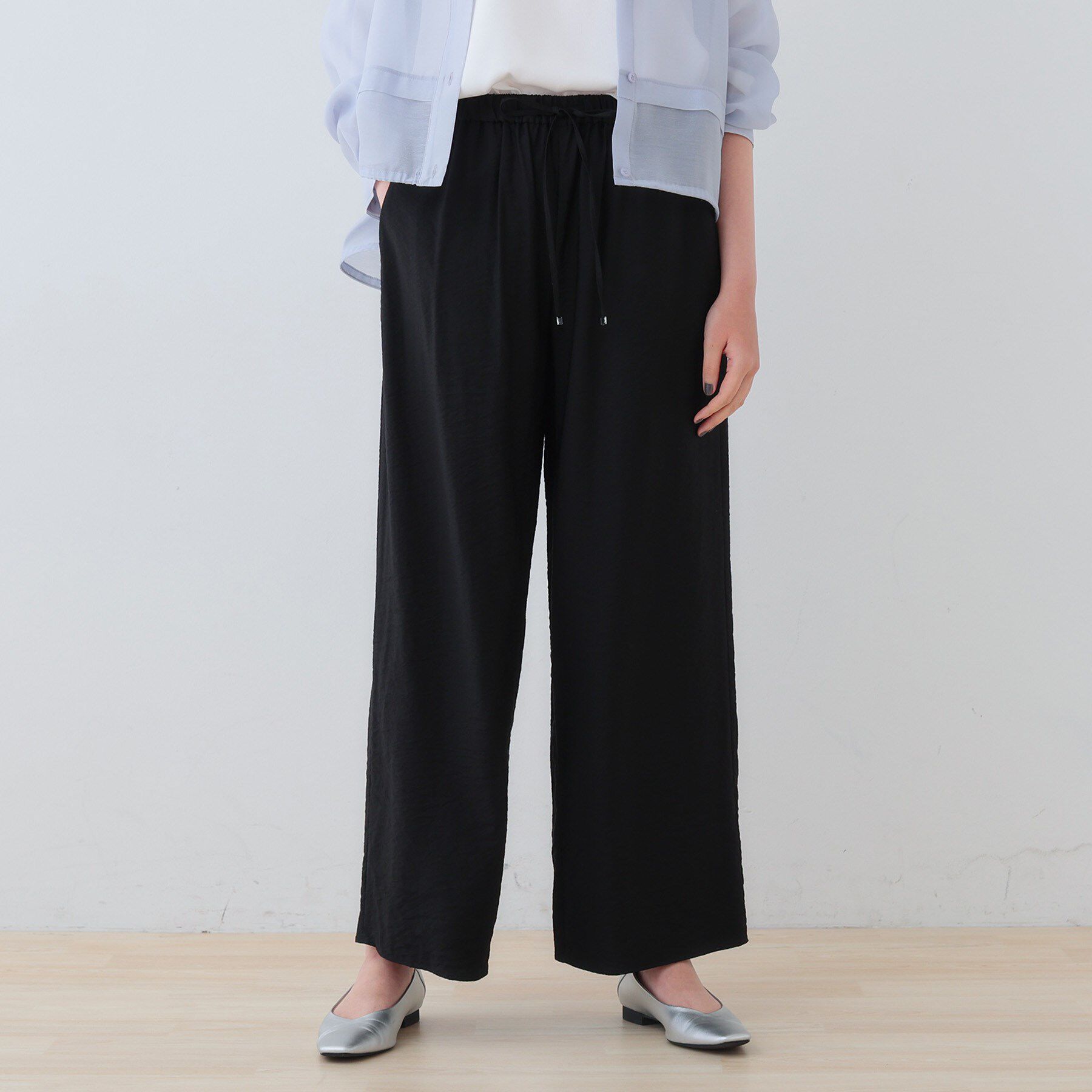 INDIVI「【洗える／UVケア／SETUP可能】ドロストワイドパンツ」|その他|ブラック(019)