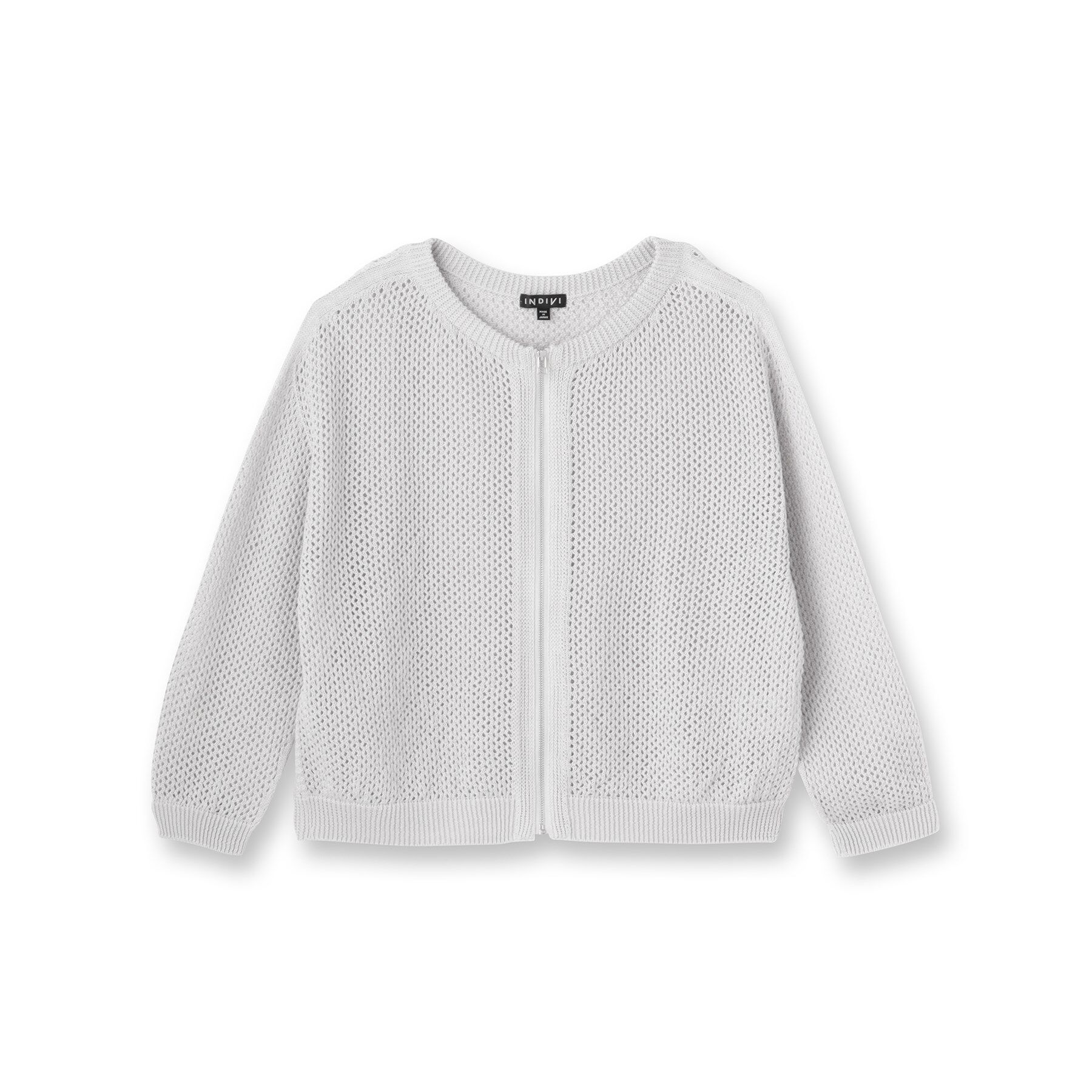 INDIVI「【洗える／コットン100％】メッシュ柄ニットブルゾン」|カーディガン|