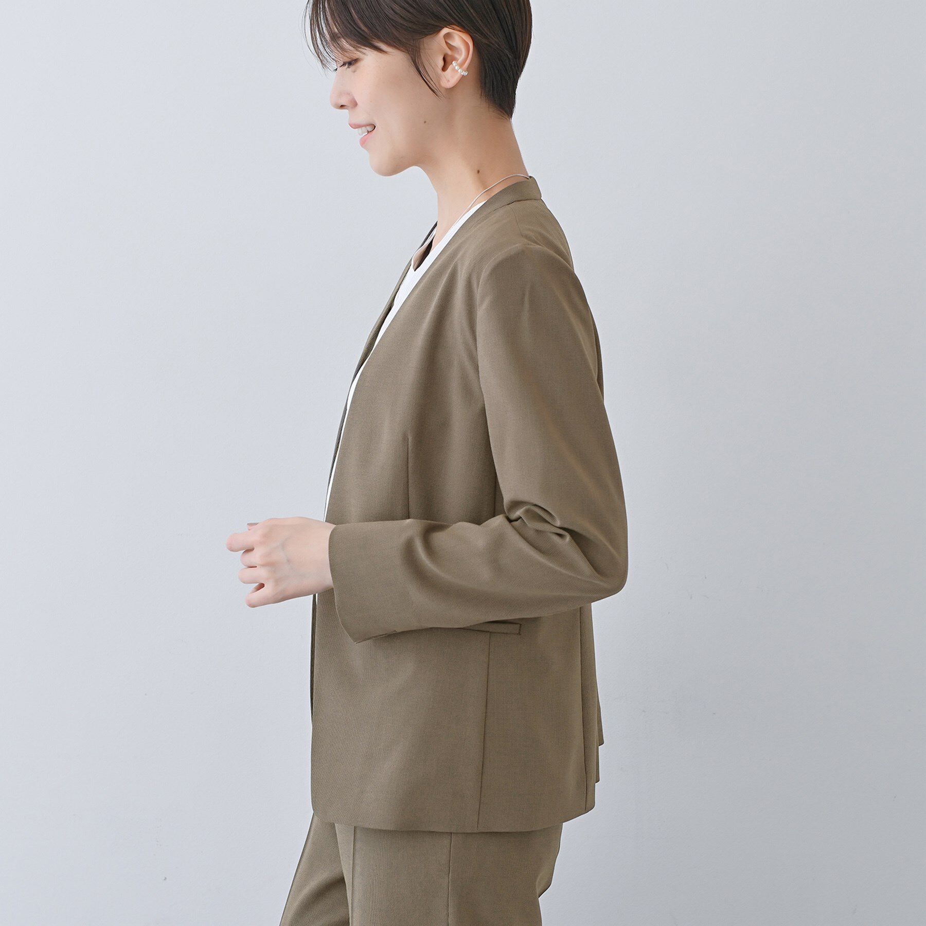 INDIVI「【洗える／夏スーツ】ミニ千鳥柄ノーカラージャケット」|ノーカラージャケット|