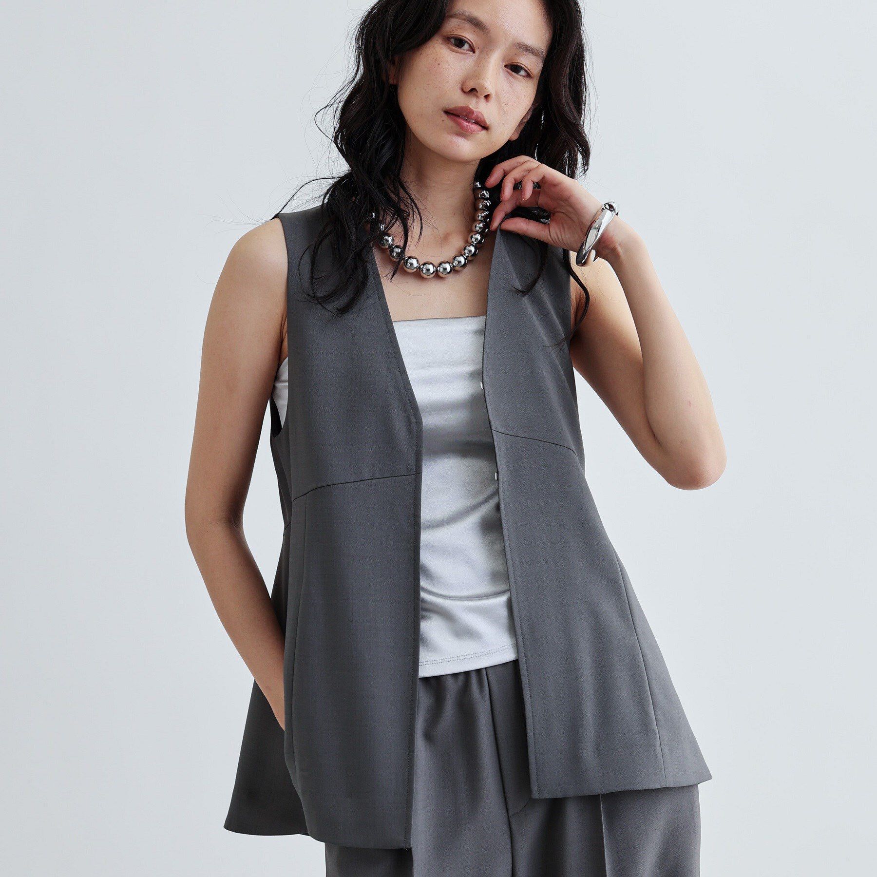 GALLEST「【セットアップ対応】イージーペプラムジレ」|ベスト・ジレ|チャコールグレー(0