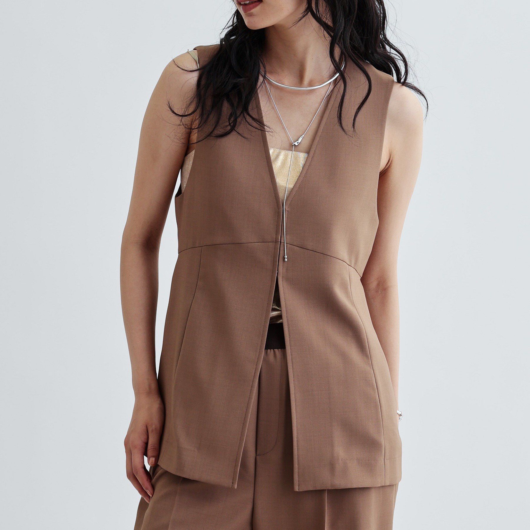 GALLEST「【セットアップ対応】イージーペプラムジレ」|ベスト・ジレ|キャメルブラウン(0