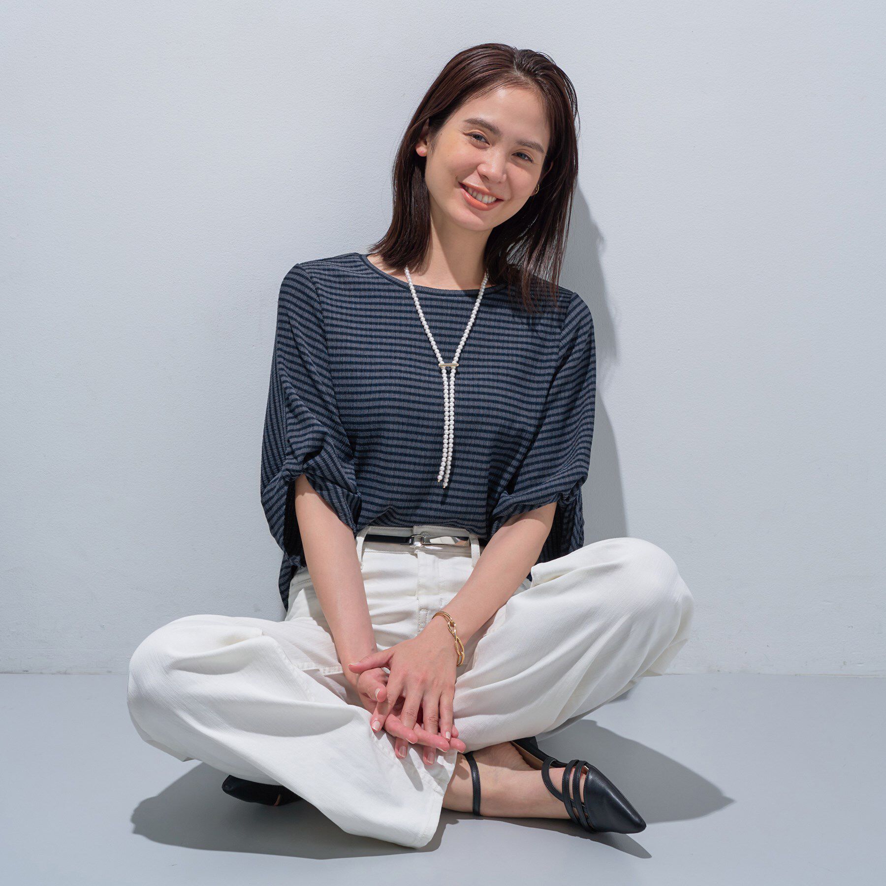 INDIVI「【UVケア／吸汗速乾】凹凸素材ねじり袖トップス」|Tシャツ・カットソー|