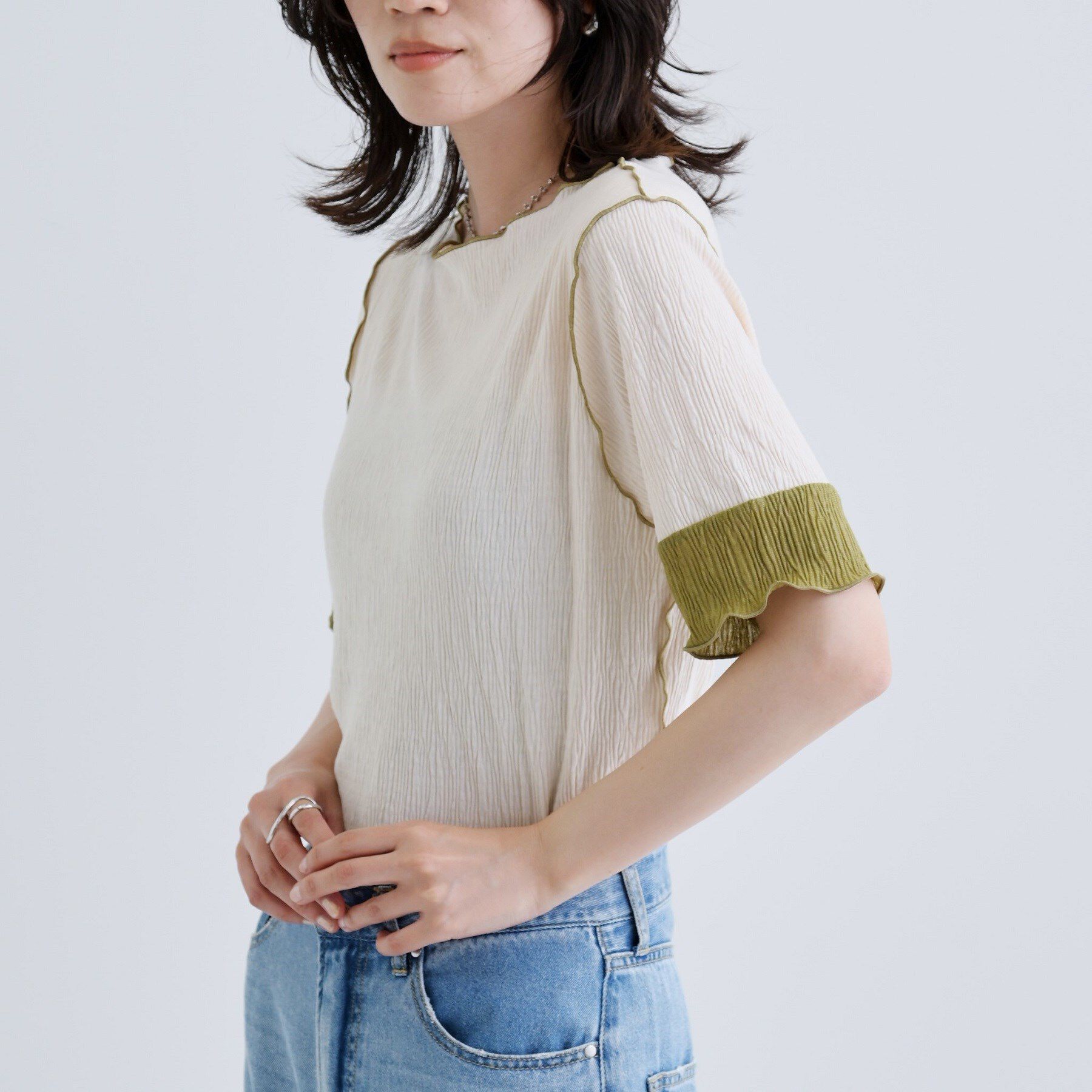 GALLEST「【一部店舗限定】バイカラープリーツカットソー」|Tシャツ・カットソー|