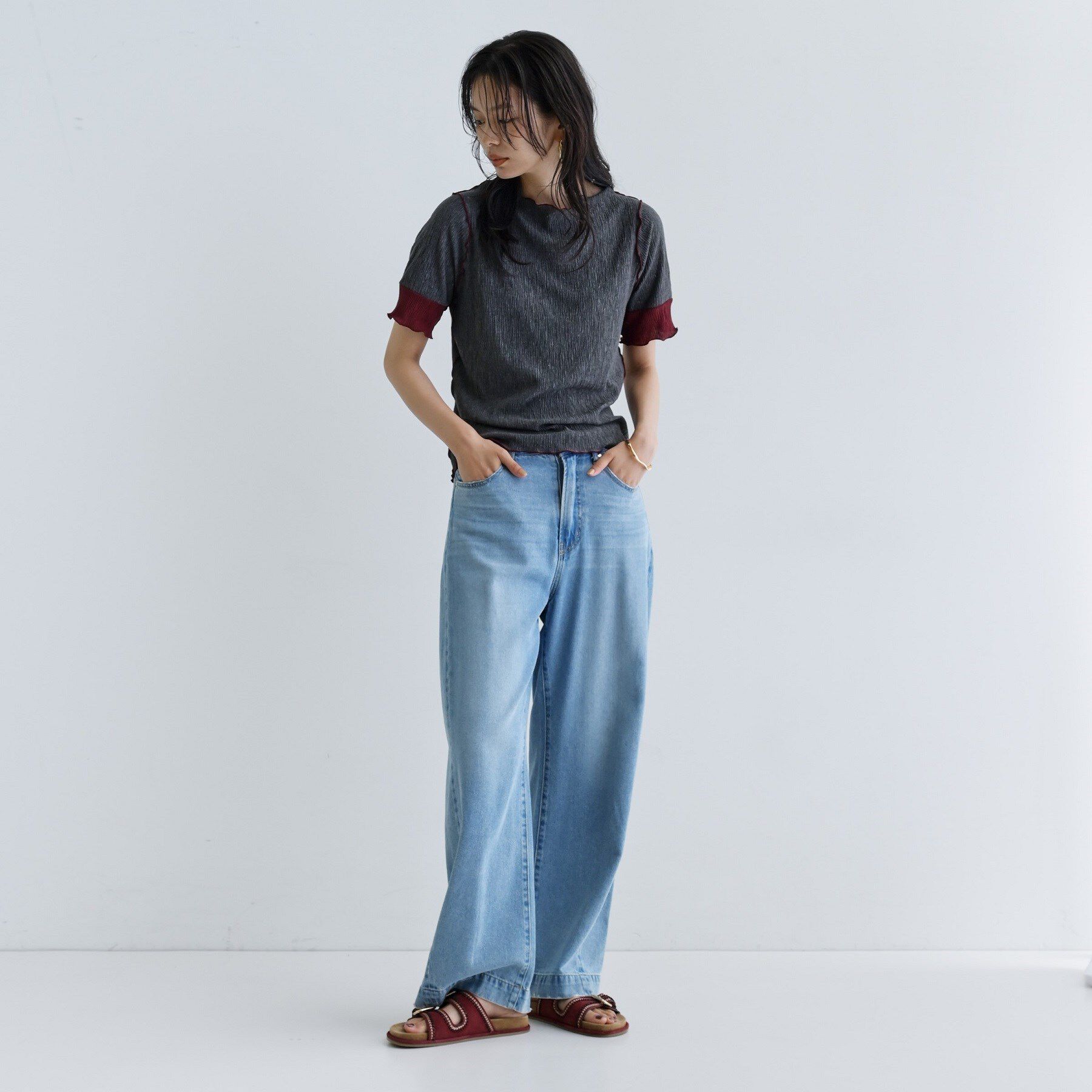 GALLEST「【一部店舗限定】バイカラープリーツカットソー」|Tシャツ・カットソー|