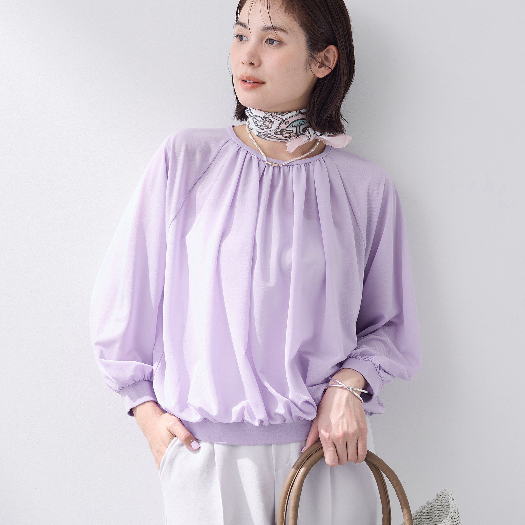 INDIVI「【体型カバー／マシンウォッシュ対応】シアージャージトップス」|Tシャツ・カットソー|