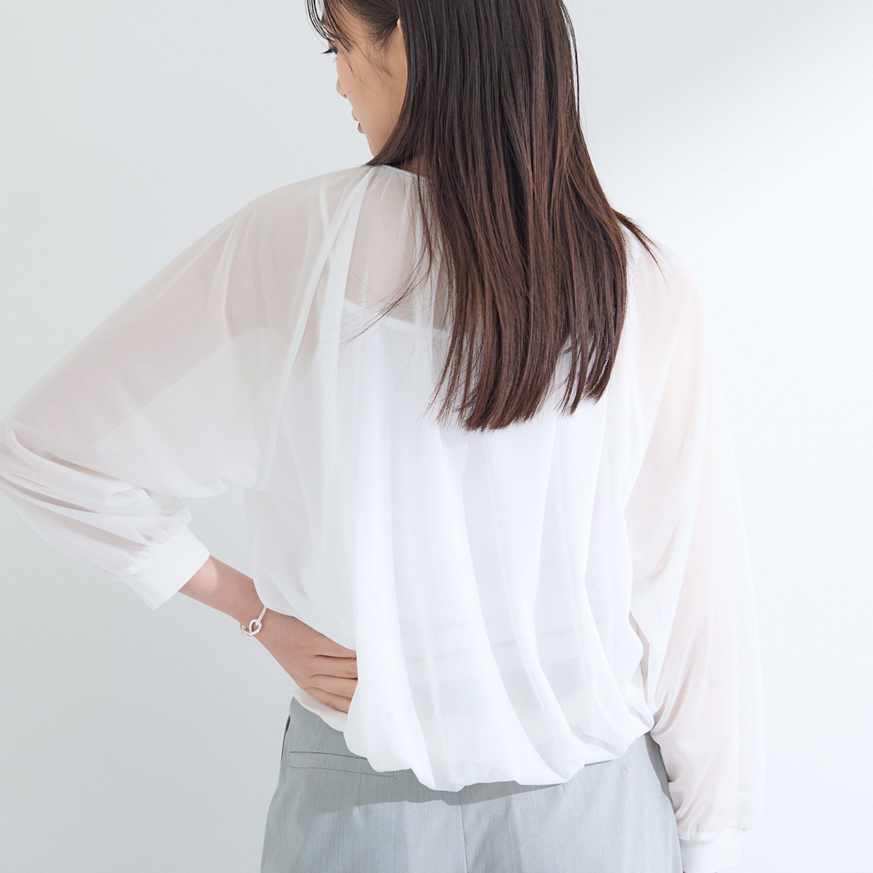 INDIVI「【体型カバー／マシンウォッシュ対応】シアージャージトップス」|Tシャツ・カットソー|