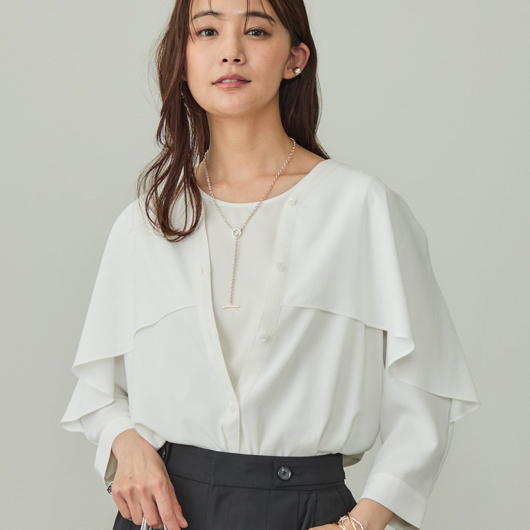 INDIVI「【羽織りとしても活躍！】ケープカラーブラウス」|シャツ・ブラウス|