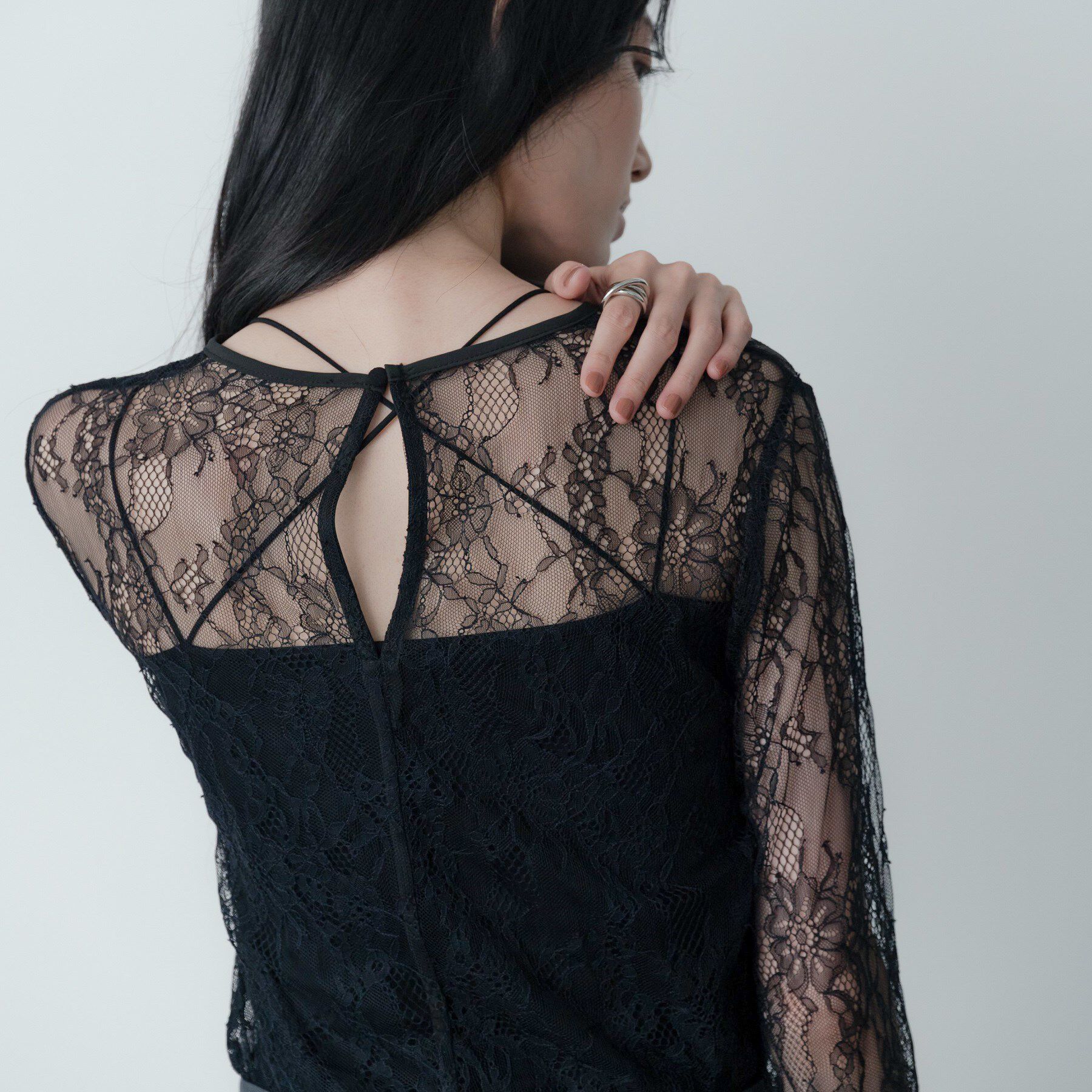 GALLEST「レースストレッチカットソー」|Tシャツ・カットソー|ブラック(019)