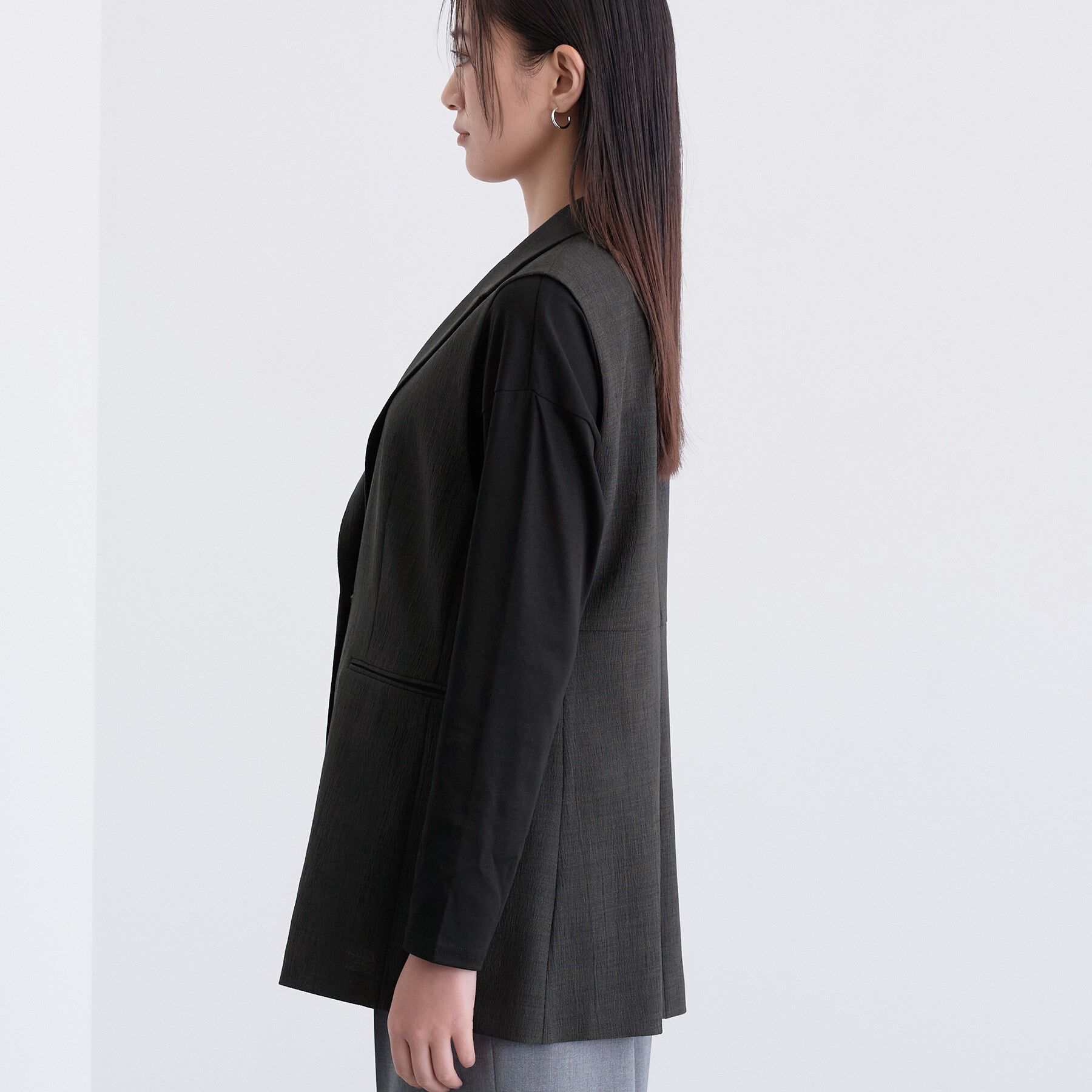 INDIVI「【セットアップ可能】凹凸ストレッチ素材テーラードカラージレジャケット」|テーラードジャケット|