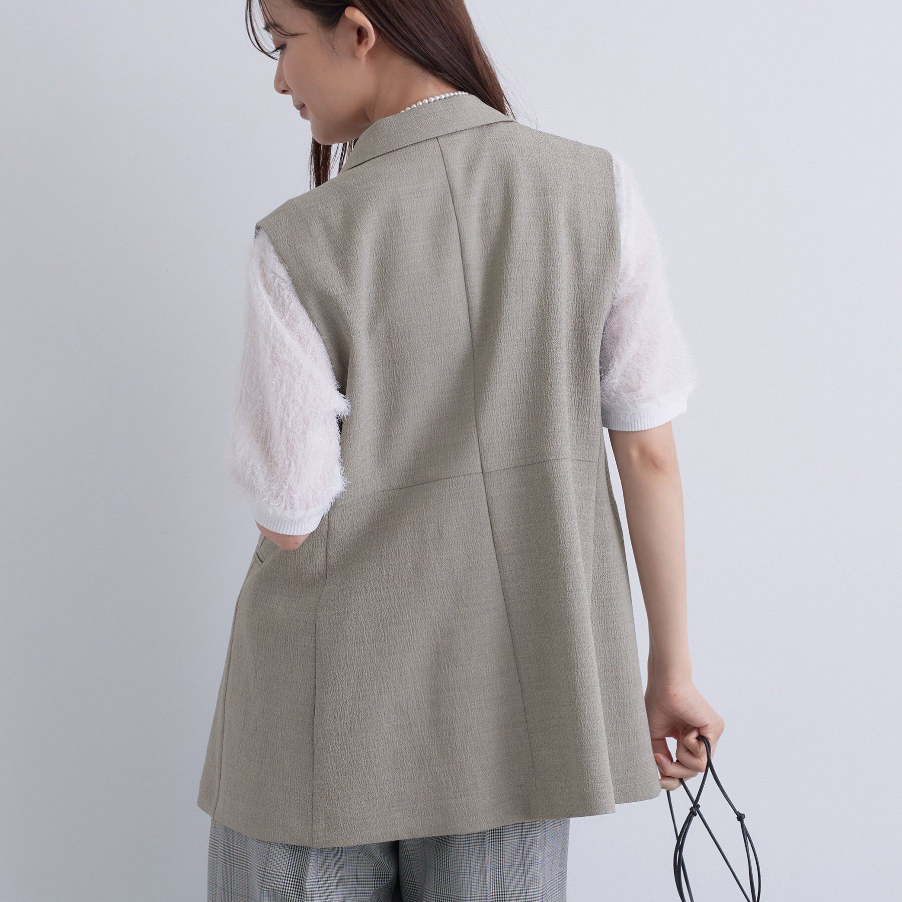 INDIVI「【セットアップ可能】凹凸ストレッチ素材テーラードカラージレジャケット」|テーラードジャケット|