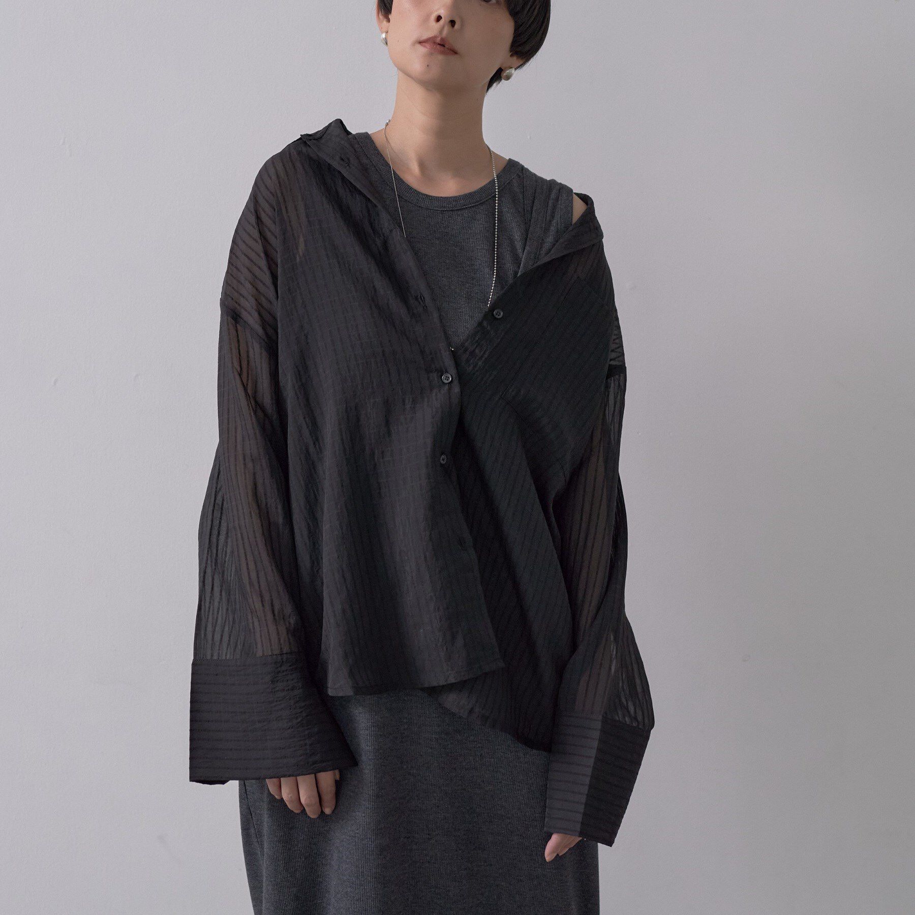 GALLEST「ワイドカフスシアーストライプシャツ/秋服/シアーシャツ」|シャツ・ブラウス|