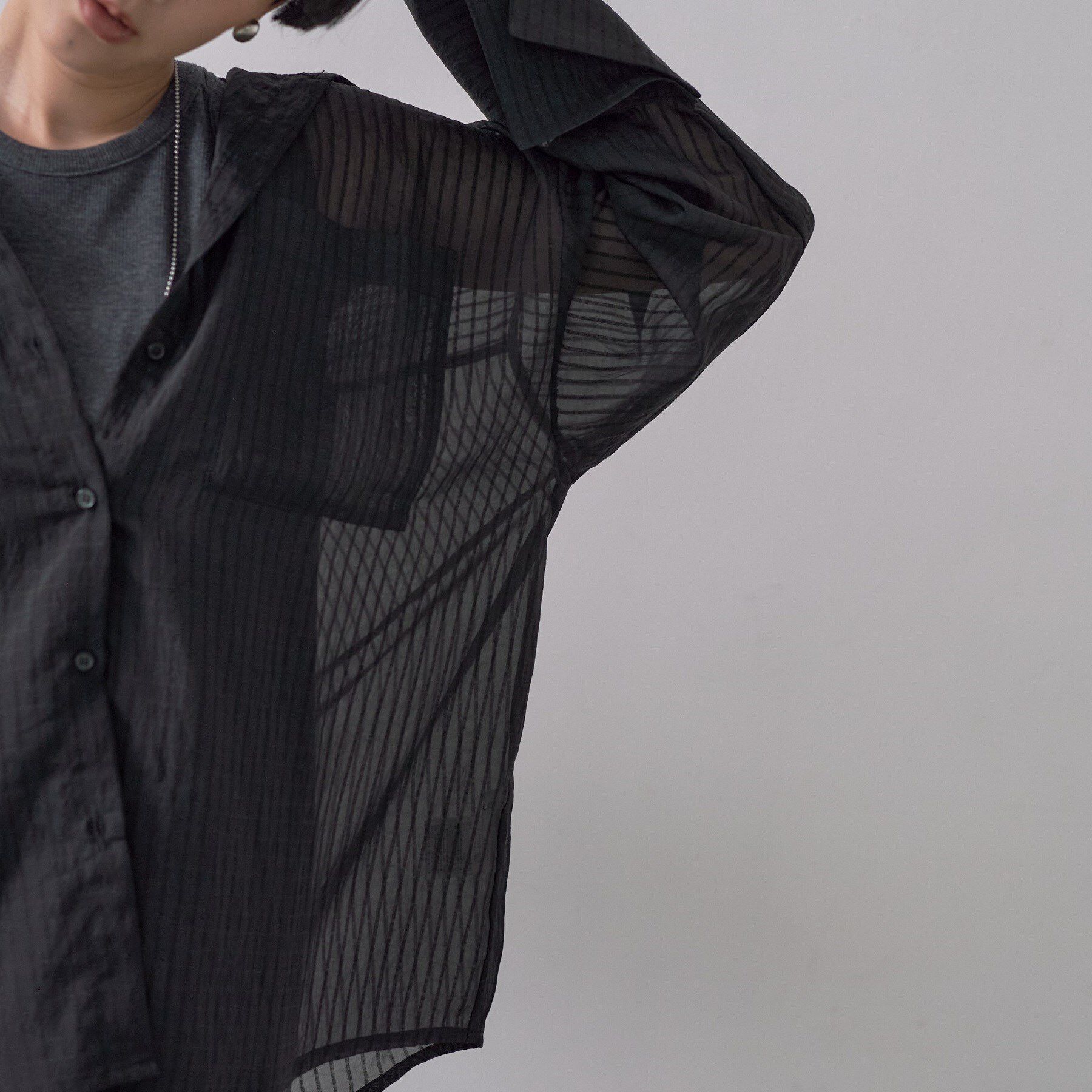 GALLEST「ワイドカフスシアーストライプシャツ/秋服/シアーシャツ」|シャツ・ブラウス|