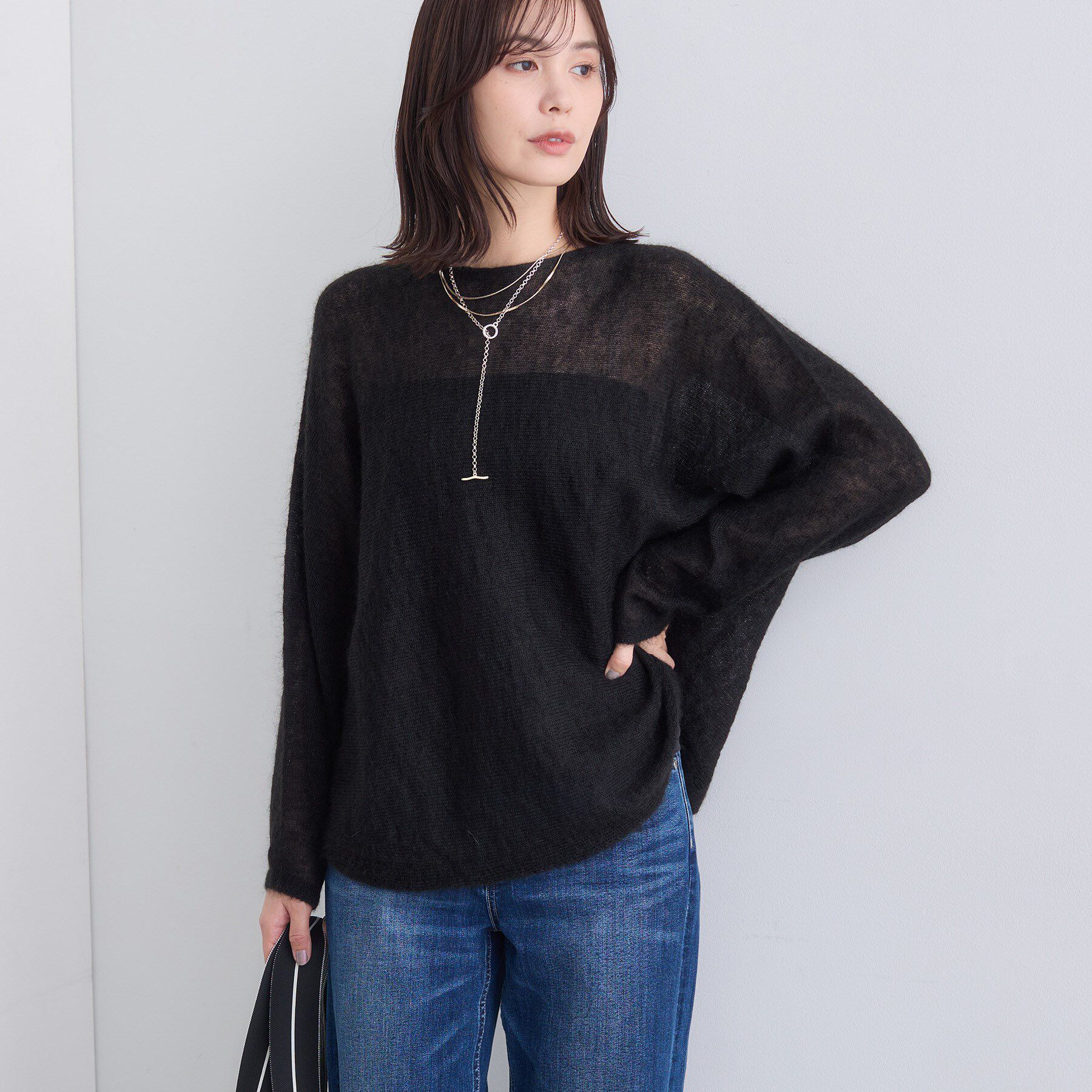 INDIVI「【キッドモヘヤ素材】ラウンドヘムニット」|ニット・セーター|