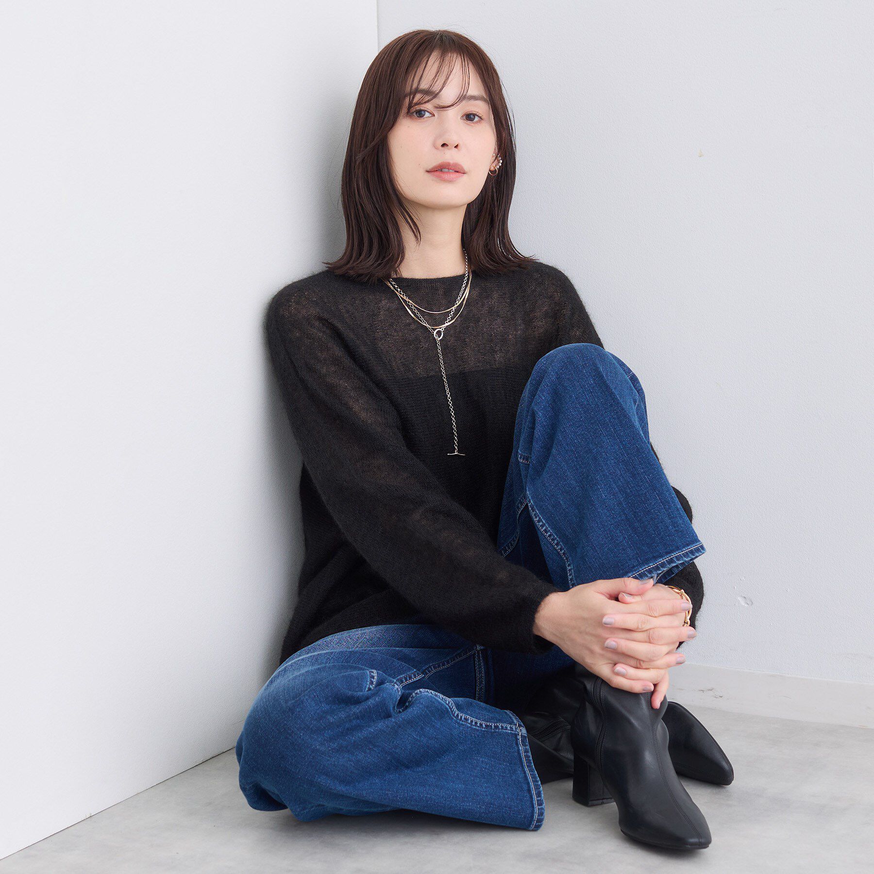 INDIVI「【キッドモヘヤ素材】ラウンドヘムニット」|ニット・セーター|