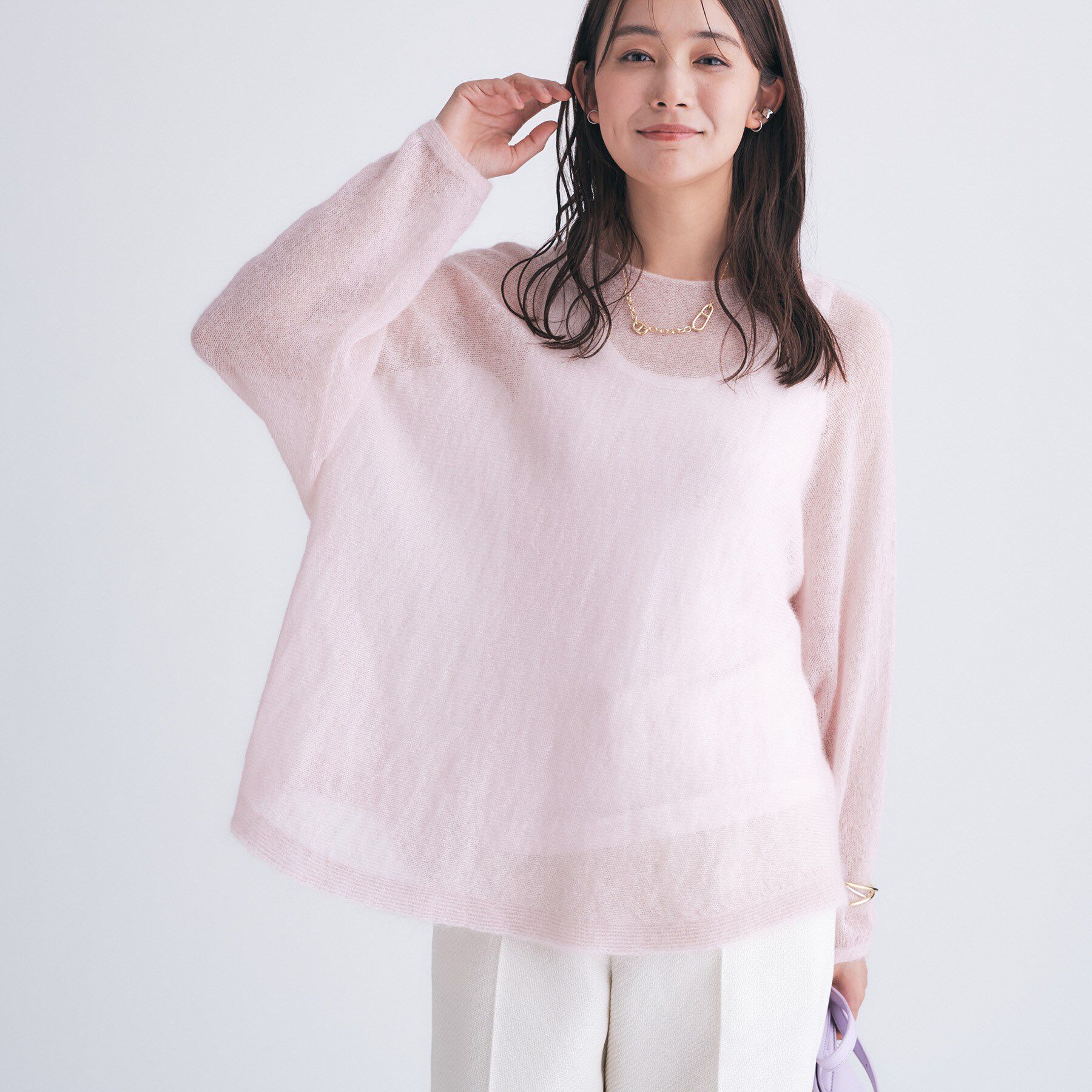 INDIVI「【キッドモヘヤ素材】ラウンドヘムニット」|ニット・セーター|