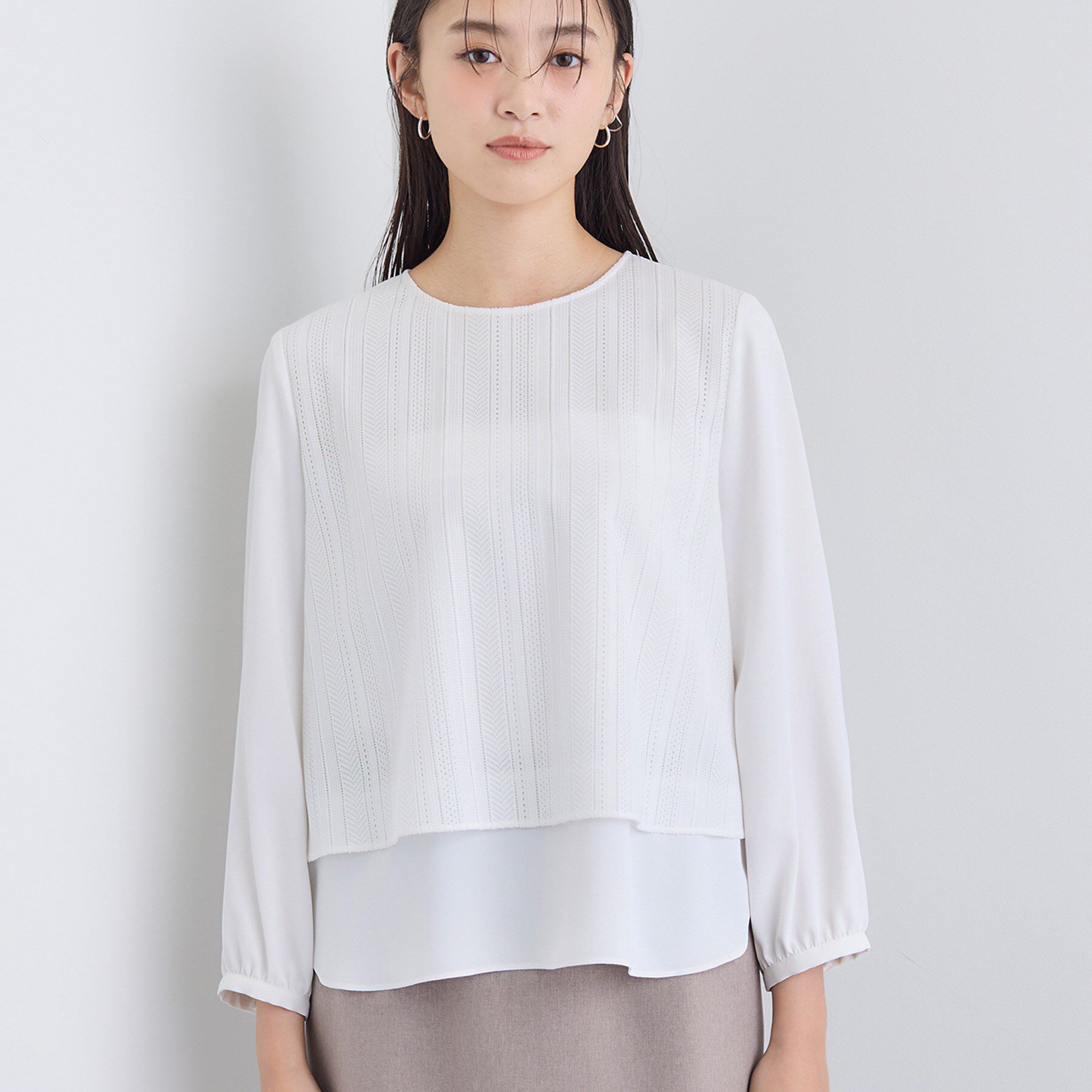 INDIVI「【オフィス／きれいめ】2WAYレース切り替えブラウス」|シャツ・ブラウス|