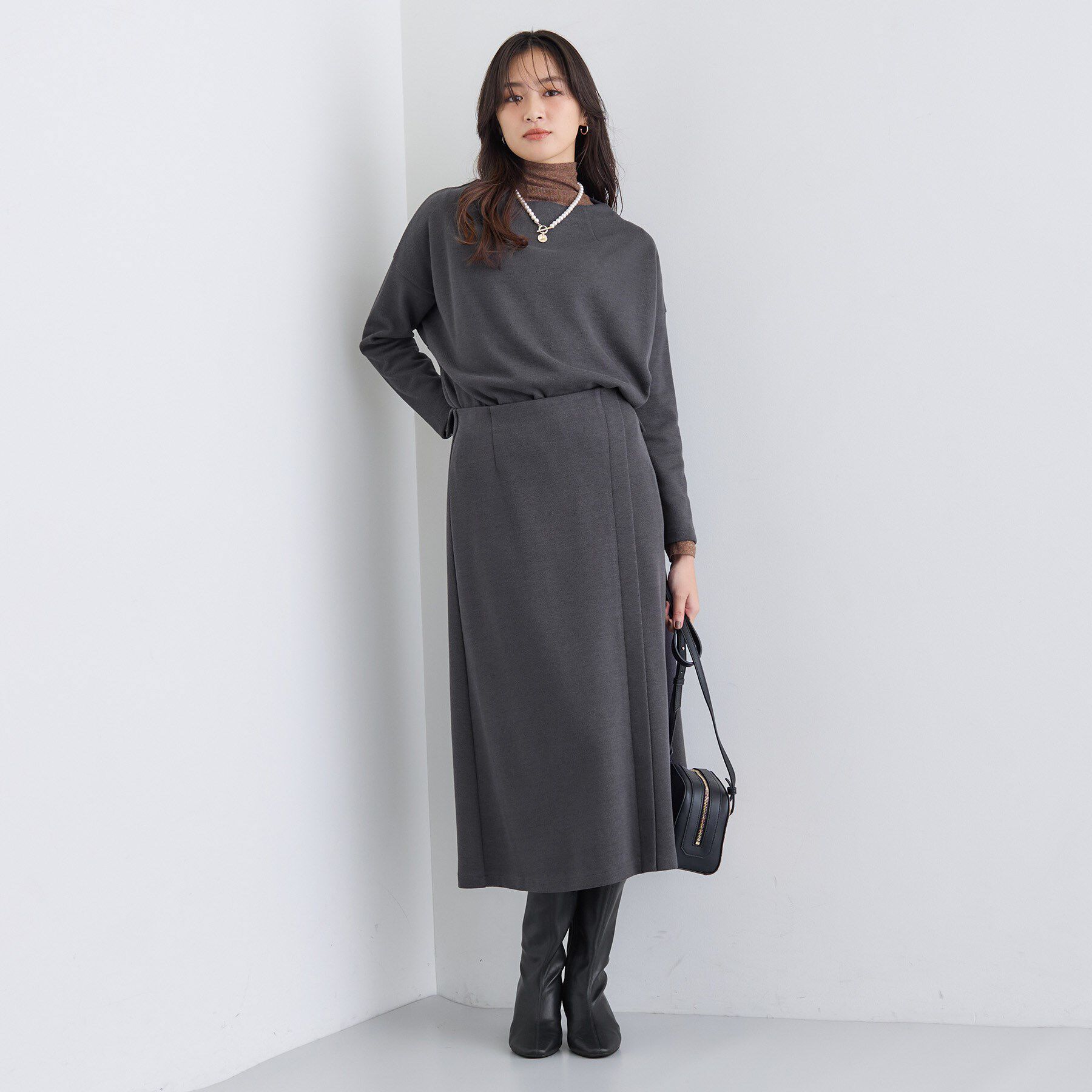 INDIVI「【SETUP可能／洗える／UVケア】ライトジャージ ボトルネックトップス」|Tシャツ・カットソー|