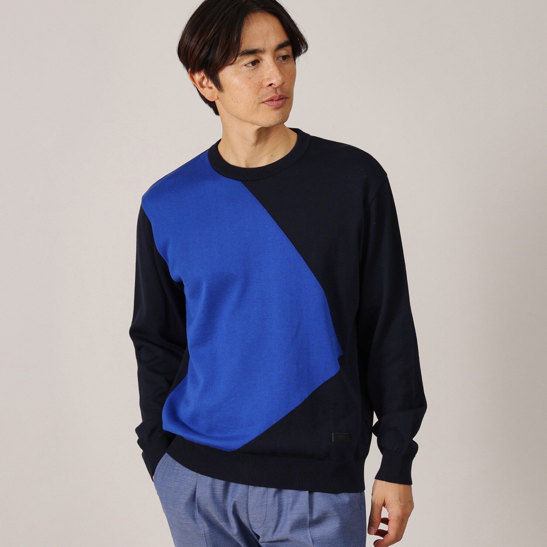 TAKEO KIKUCHI「【Made in JAPAN】スクエア インターシャ ニット」|ニット・セーター|ネイビー(494)