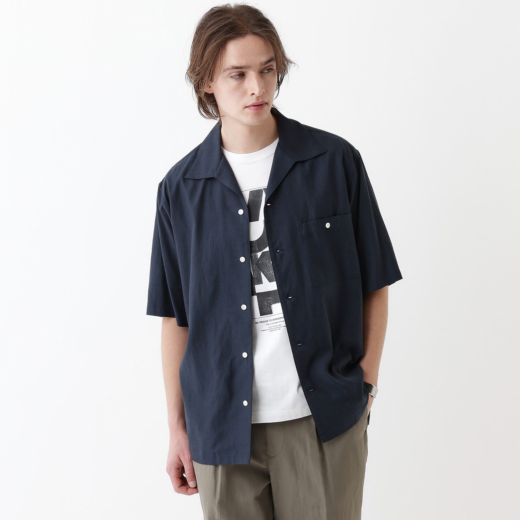 TAKEO KIKUCHI「【THE FLAGSHIP】変形オープンカラー 半袖シャツ」|シャツ・ブラウス|